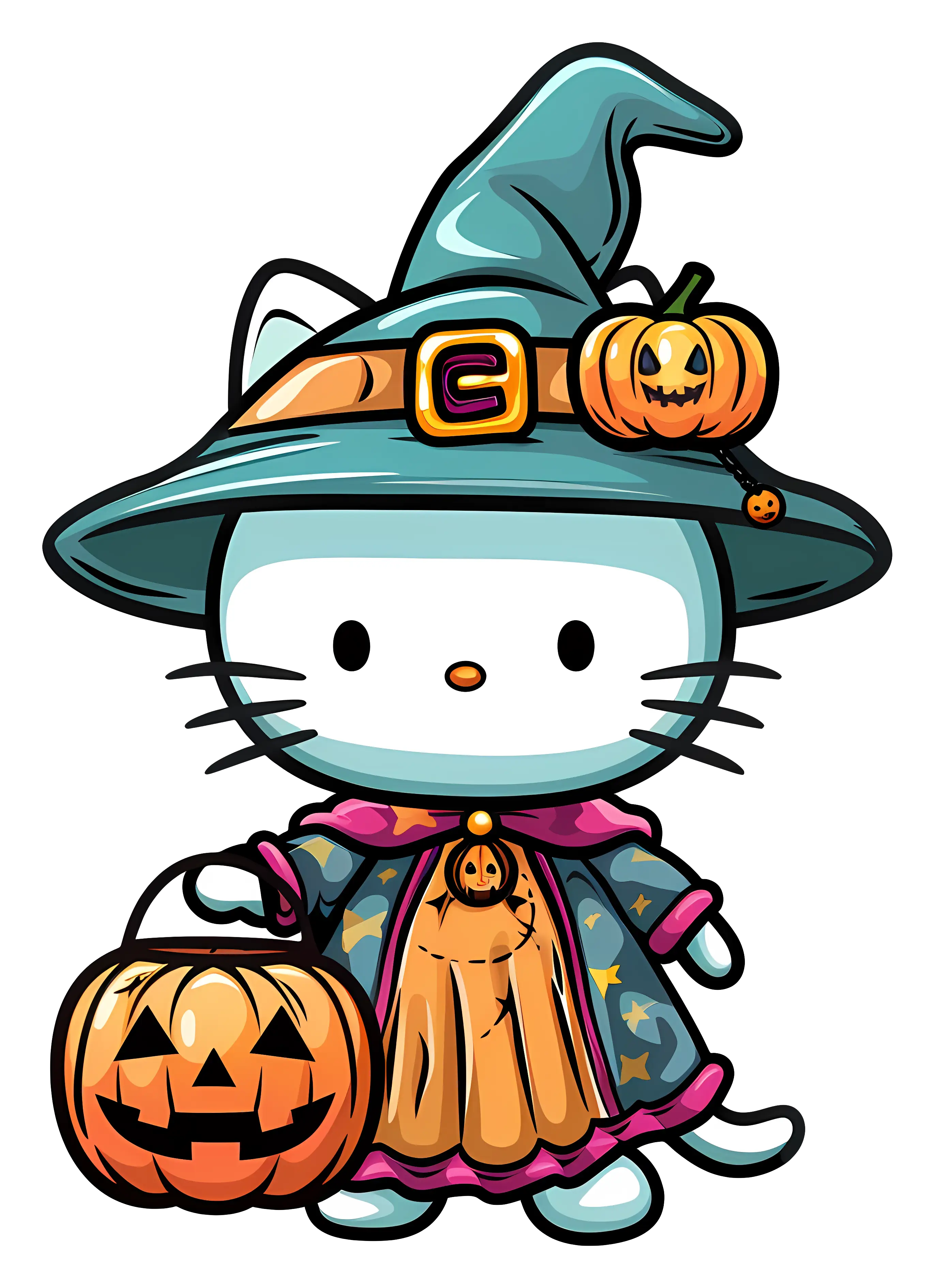 Cute Cat Witch with Pumpkin