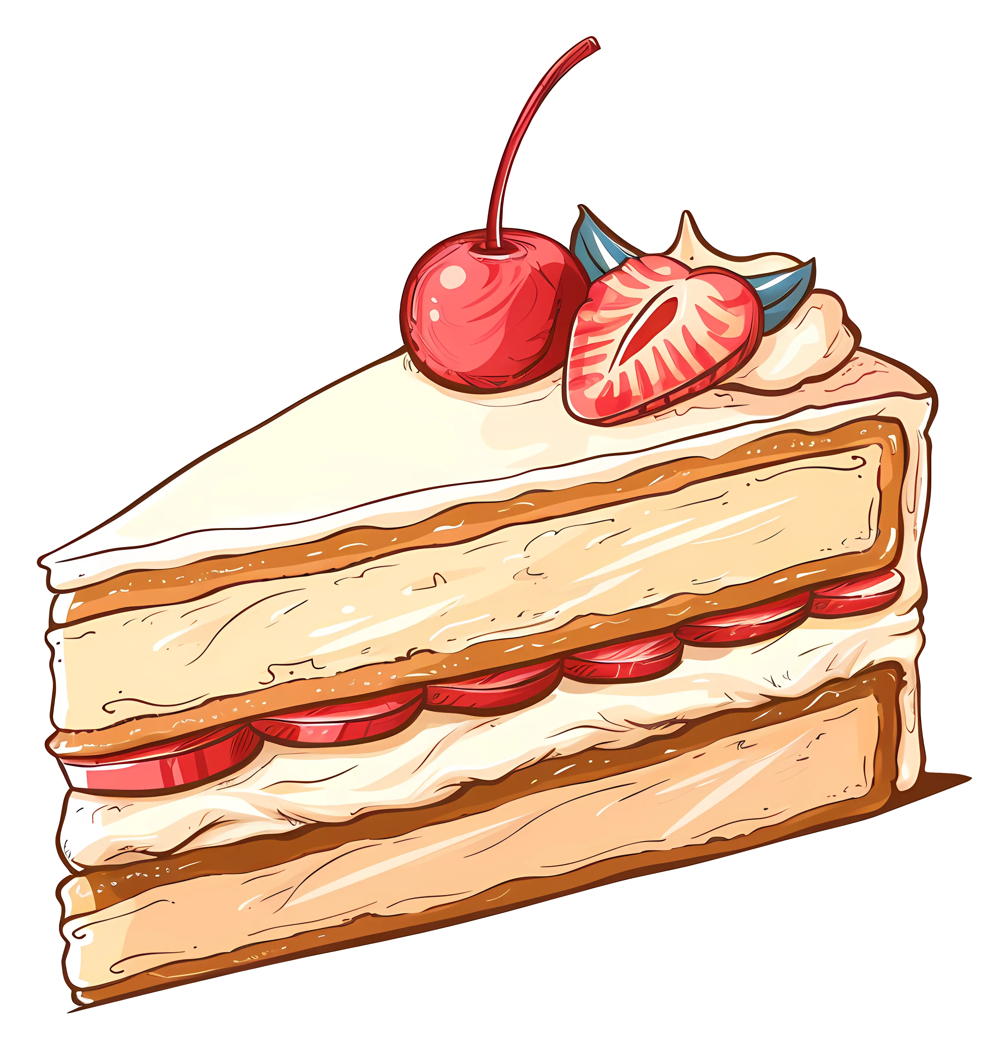 Layered Slice of Cake with Fruit Garnish