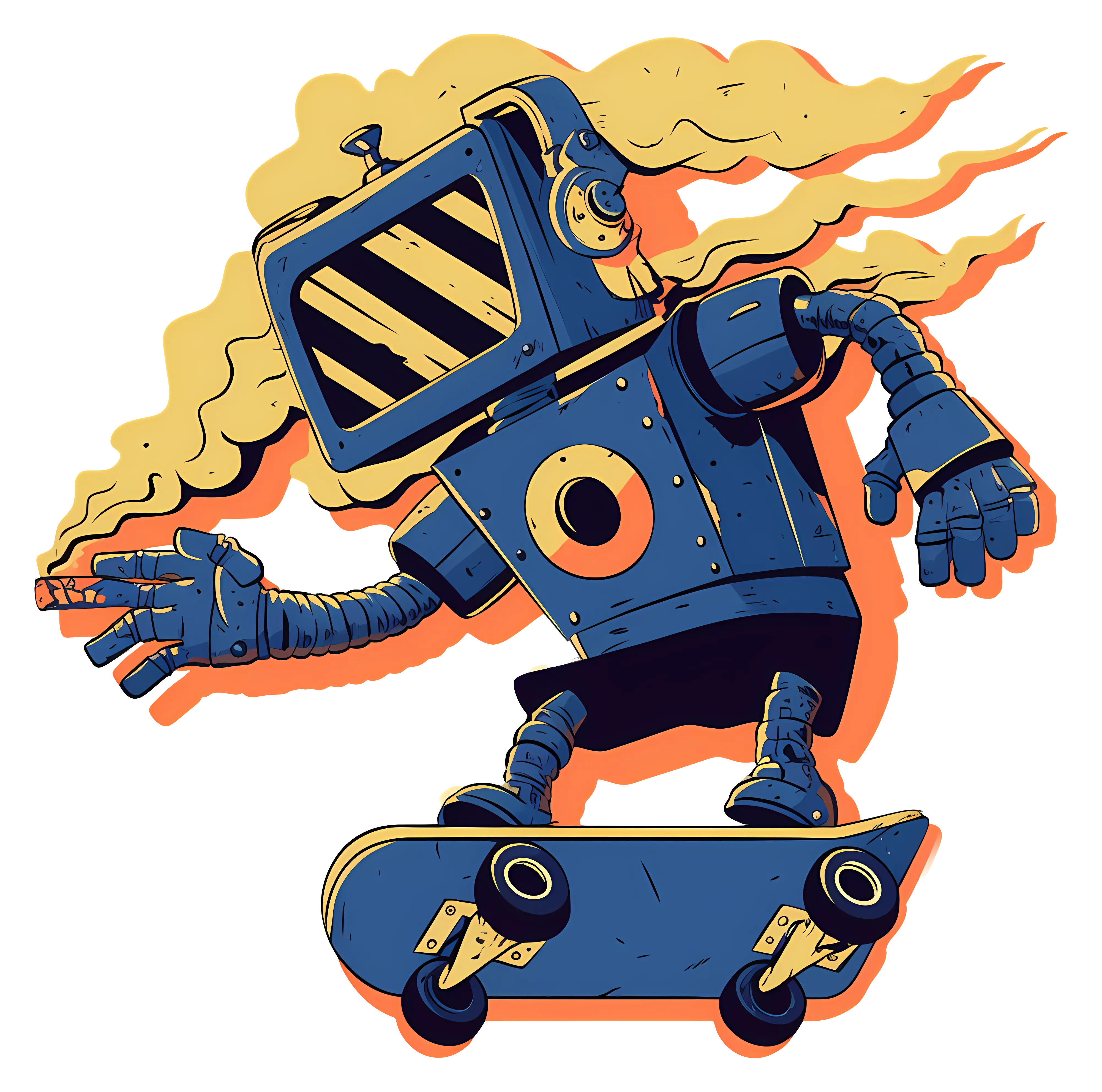 Cool Robot Skateboarding with Smoke
