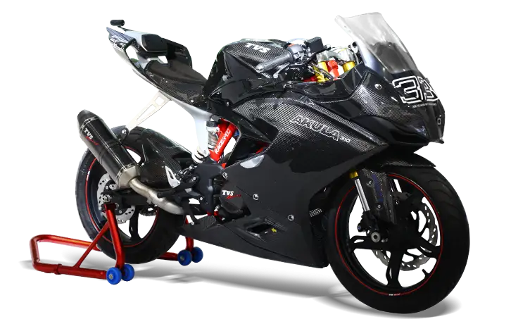 Sleek Black Sports Bike on Stand