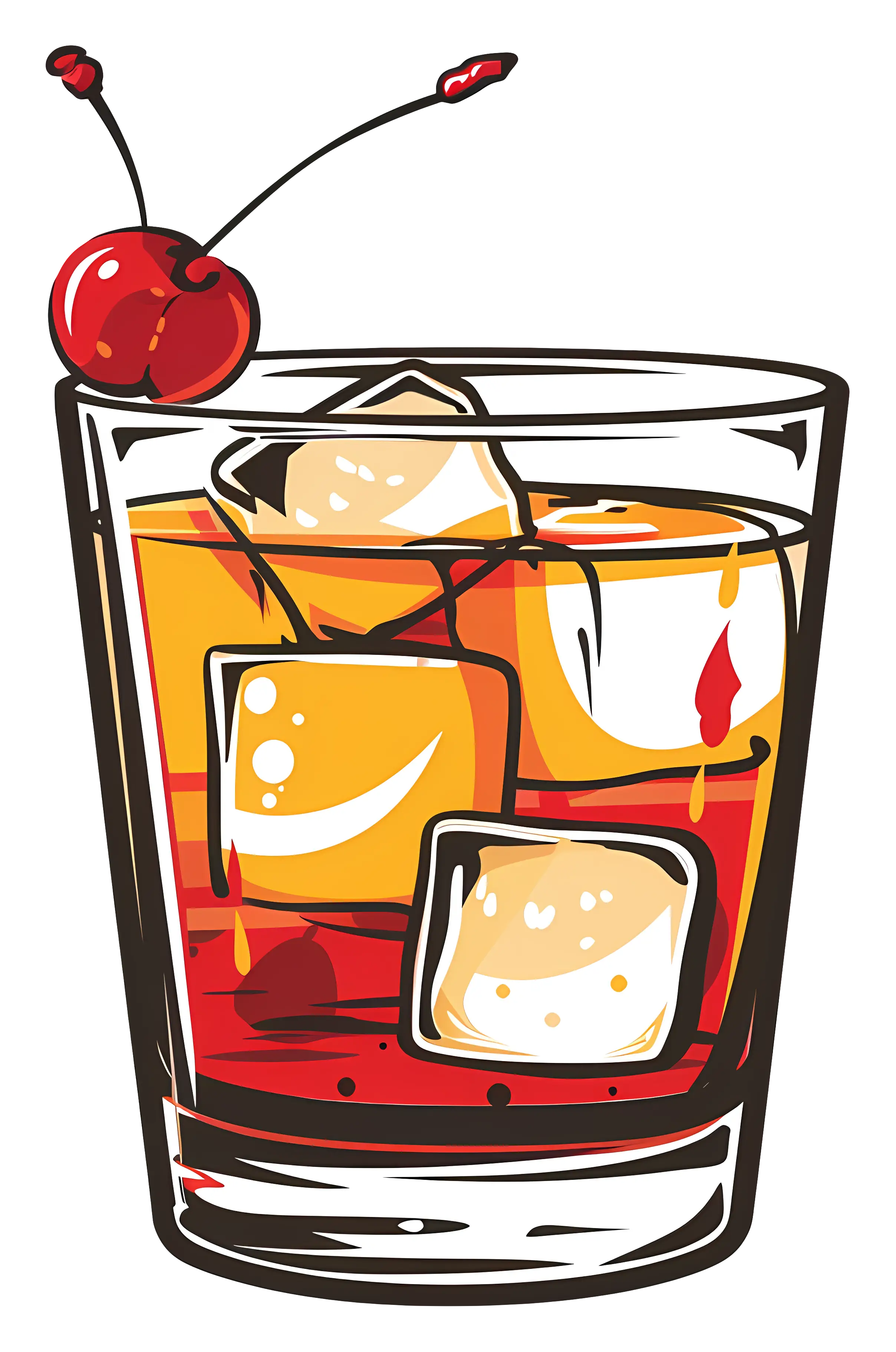 Whiskey Glass with Ice and Cherry