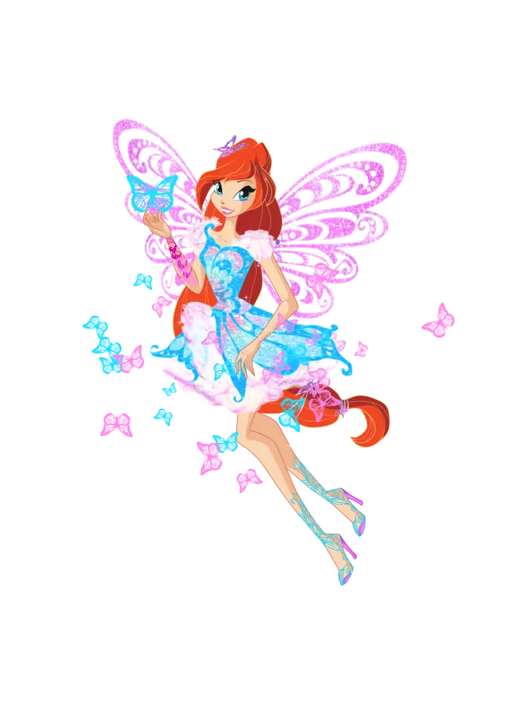 Magical Fairy Character with Pink Wings and Butterflies