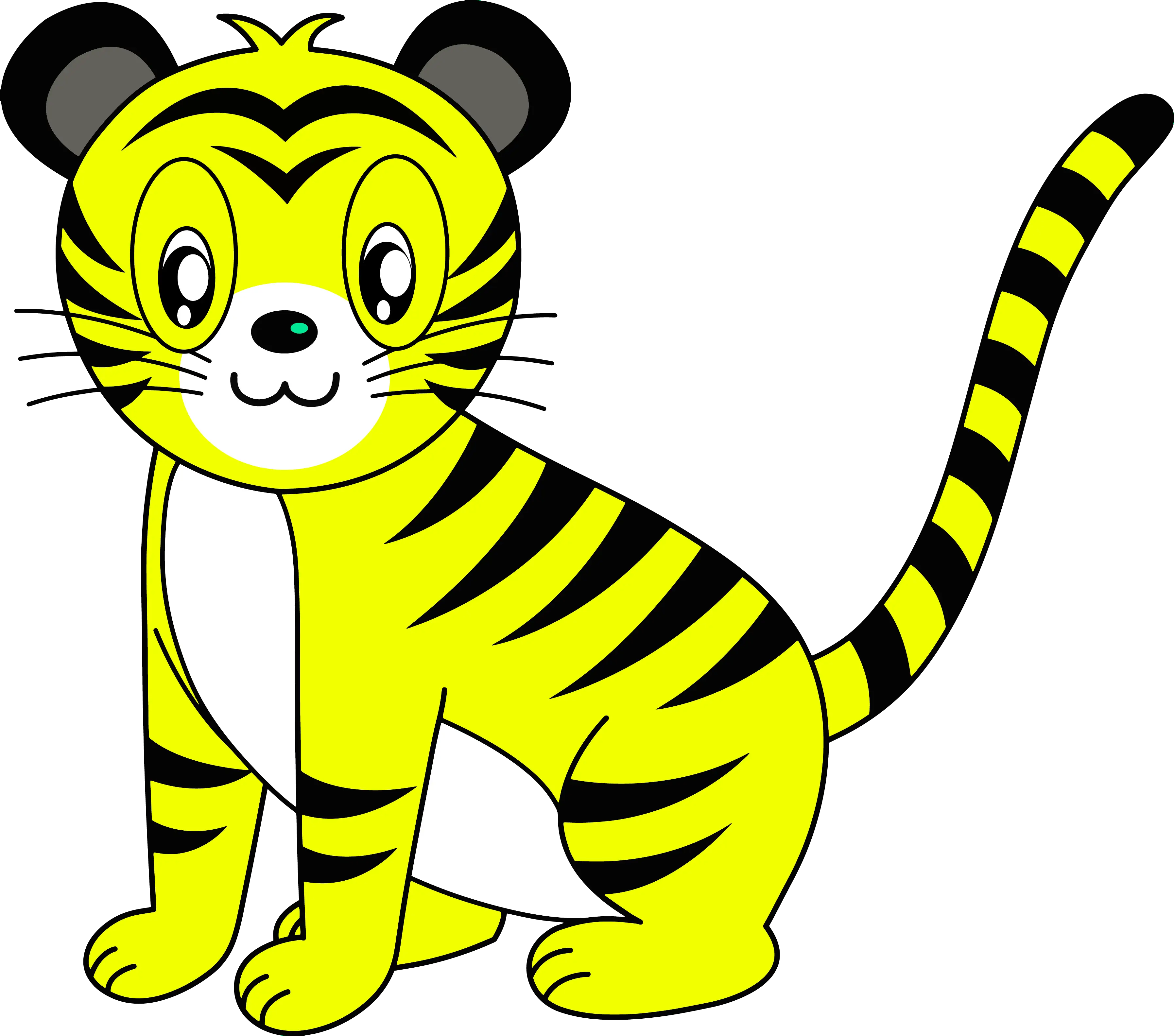 Cute Yellow Cartoon Tiger with Stripes