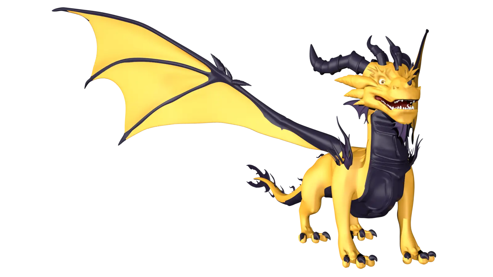 Flying Yellow Dragon with Fierce Expression