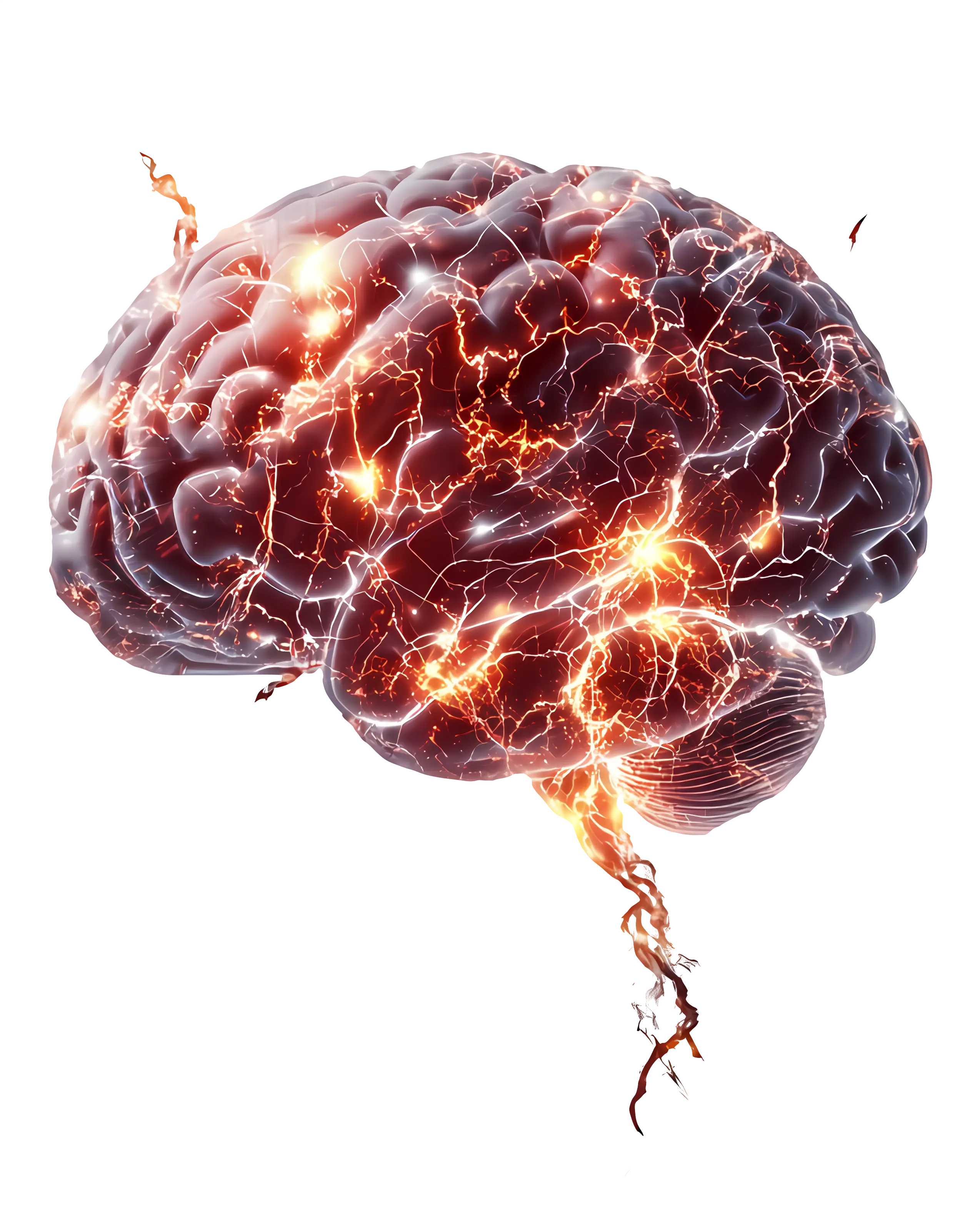 Glowing Brain Illustration with Electric Sparks