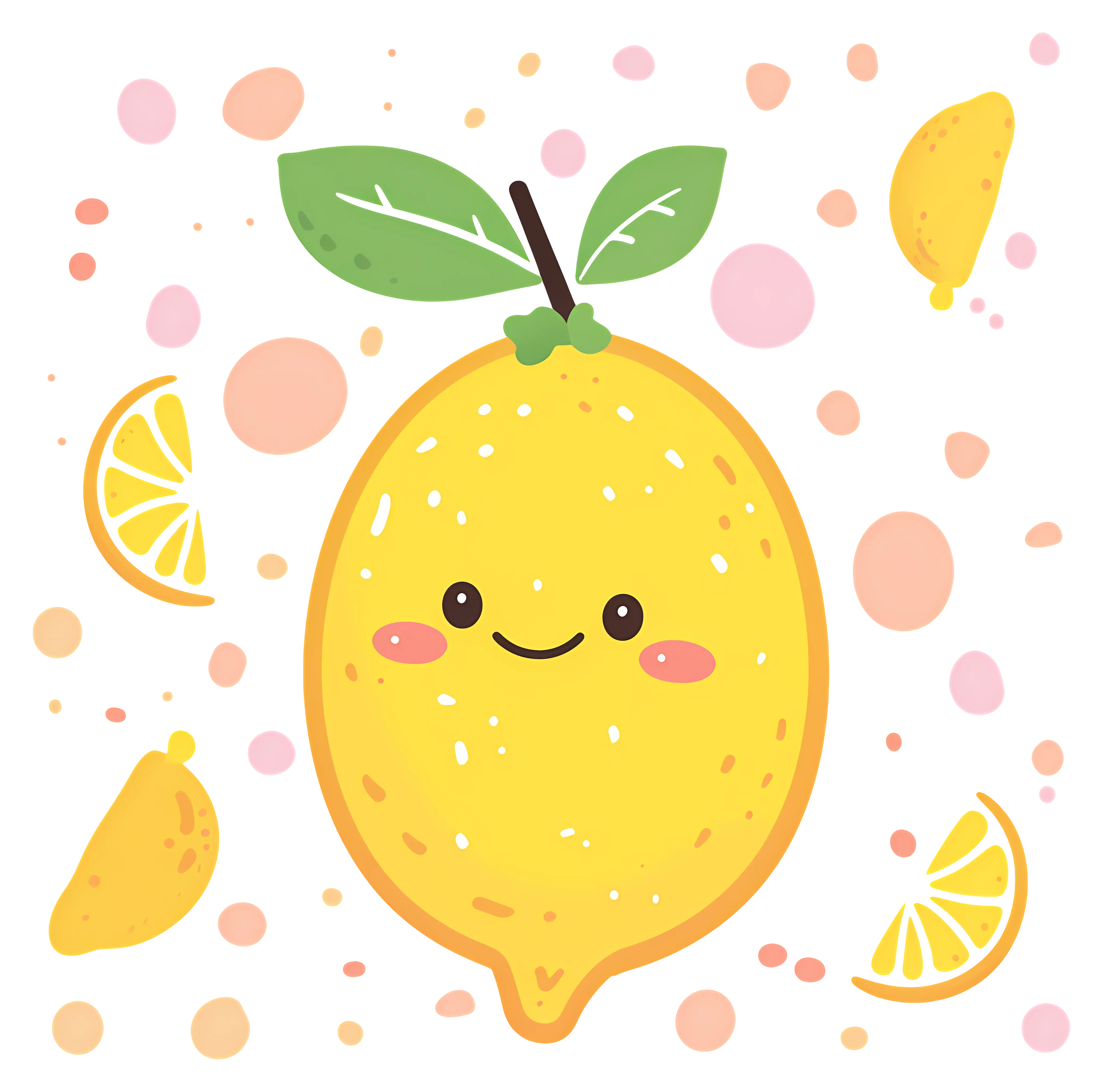 Happy Lemon Cartoon with Green Leaf