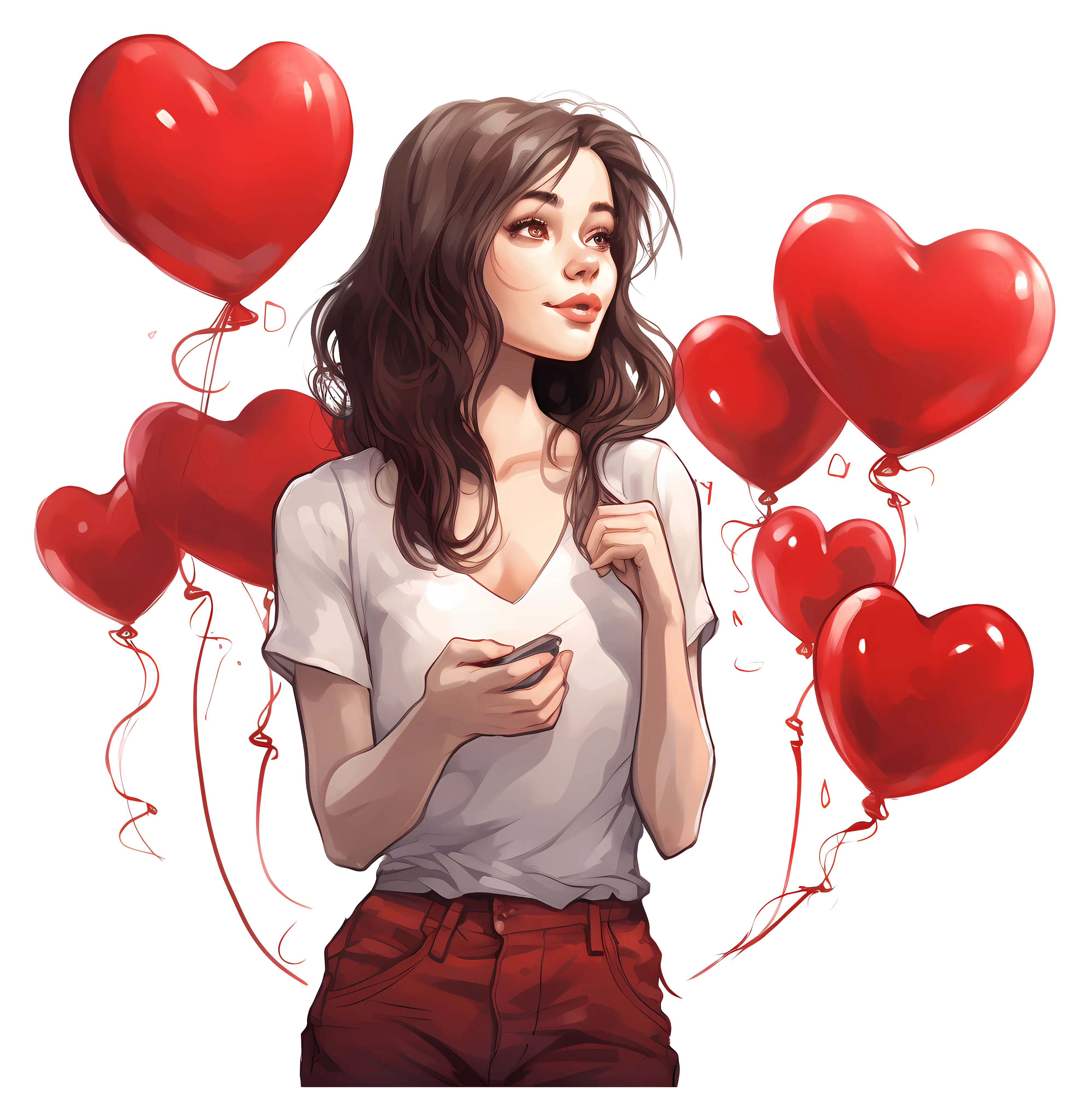 Woman with Red Heart Balloons