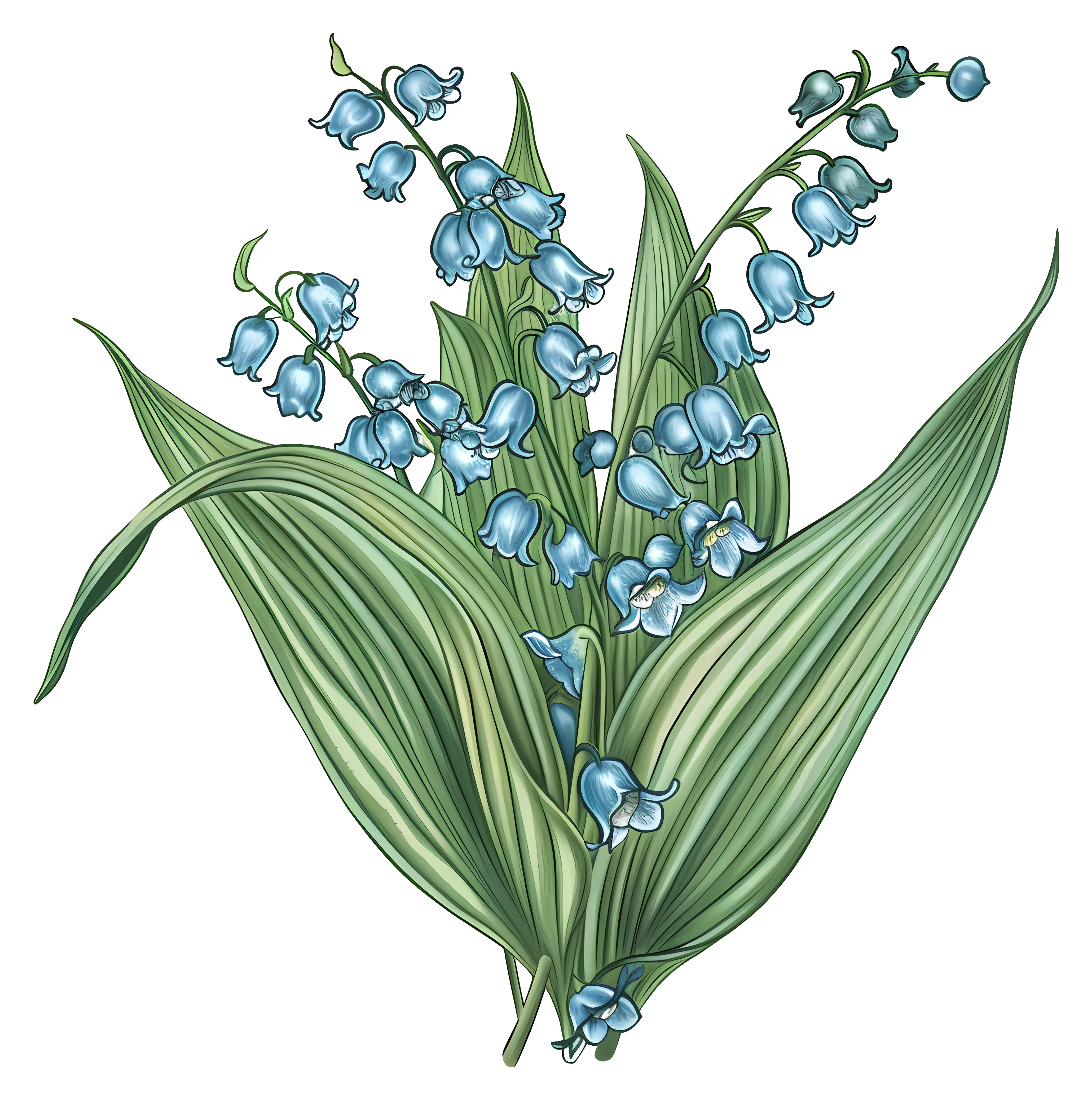 Botanical Illustration of Bluebell Flowers with Leaves