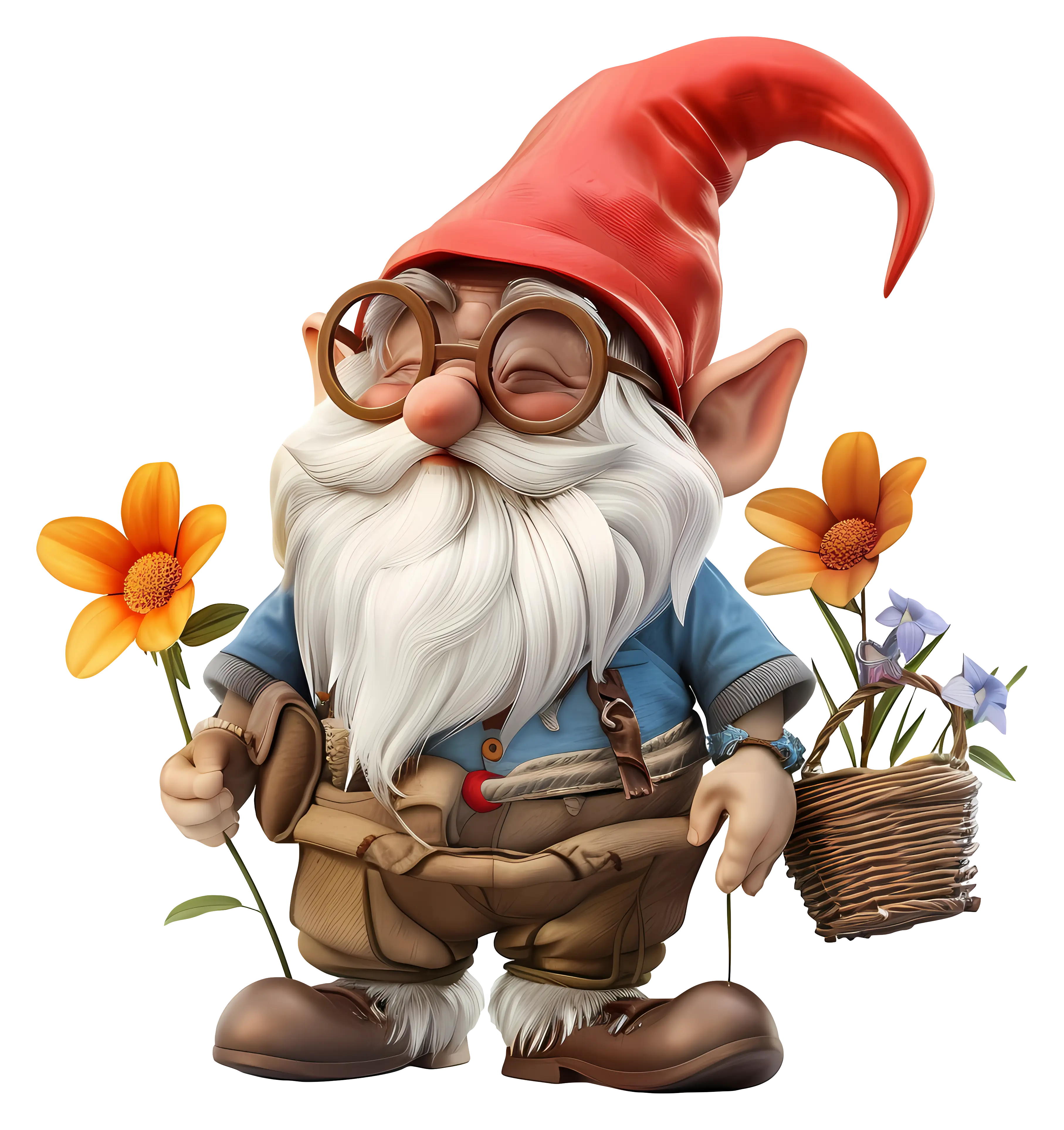 Whimsical Gnome with Flowers
