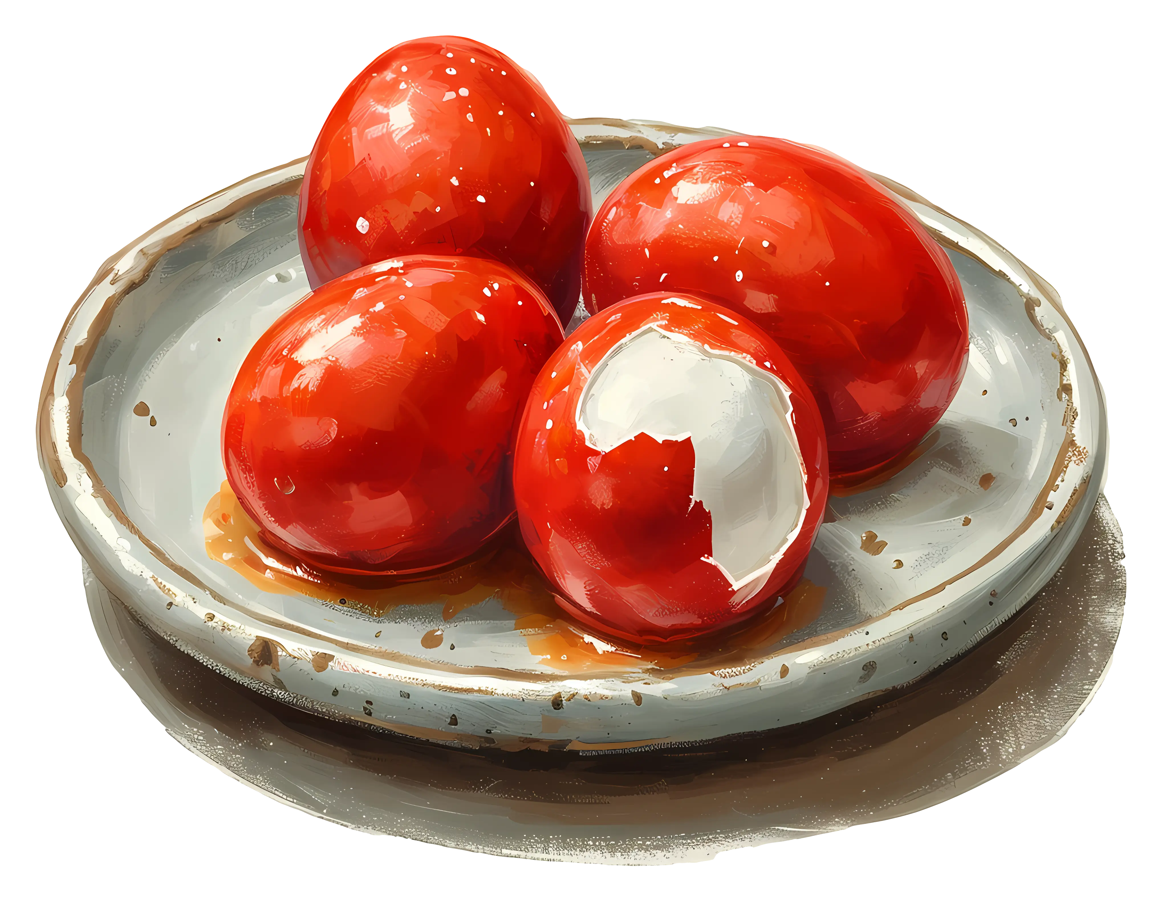 Traditional Red Eggs on a Ceramic Plate