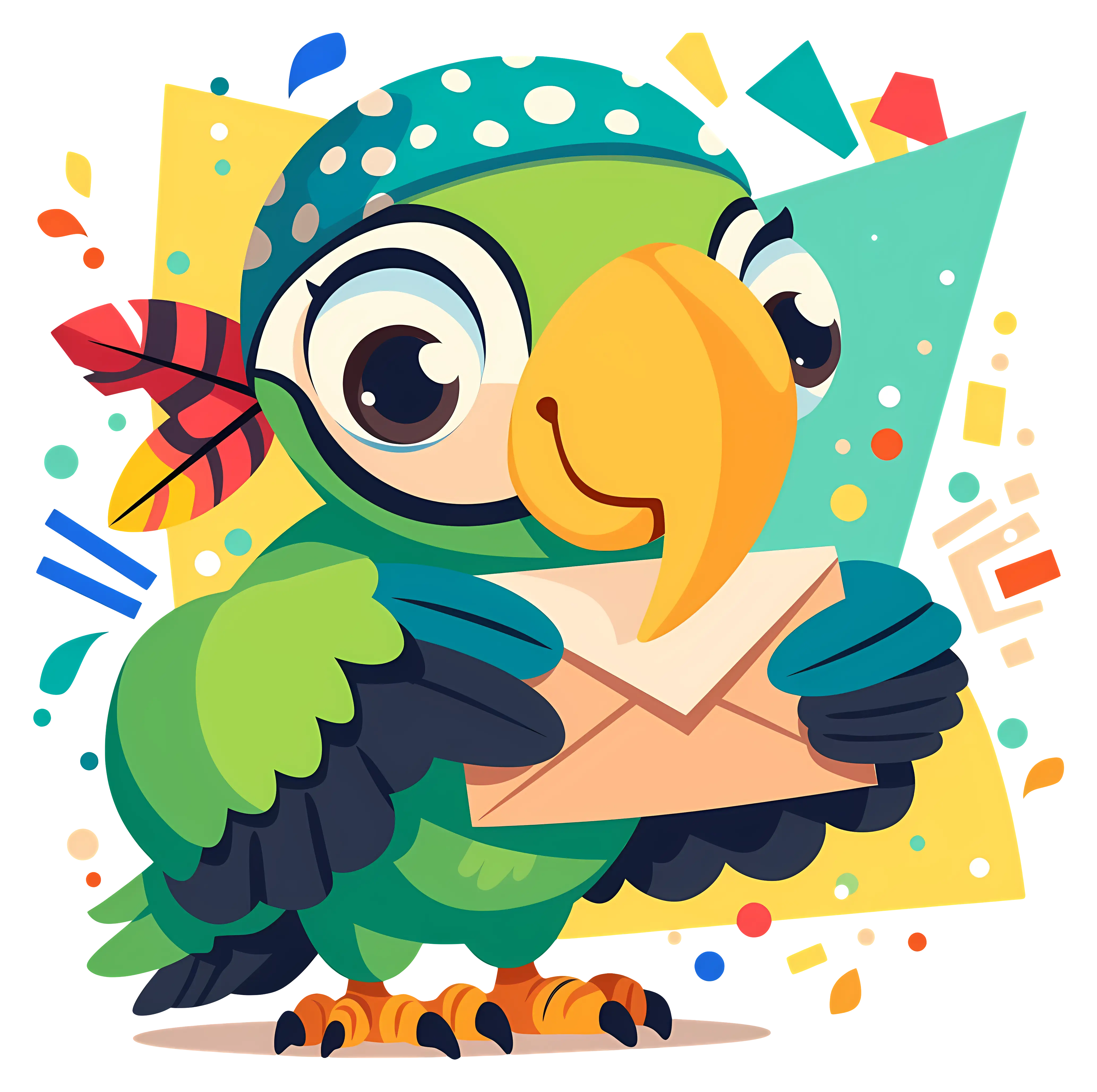 Green Parrot with Envelope in Festive Mood