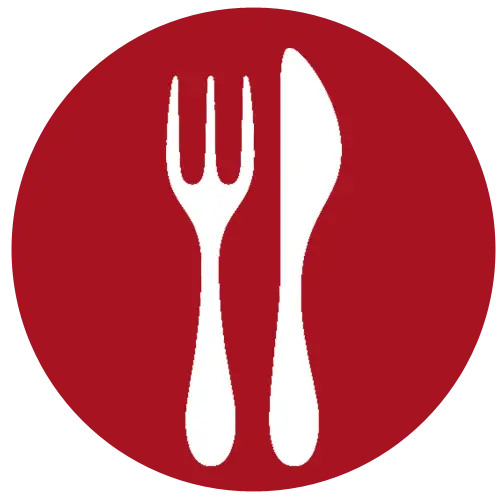 Red Circle with Fork and Knife Icon