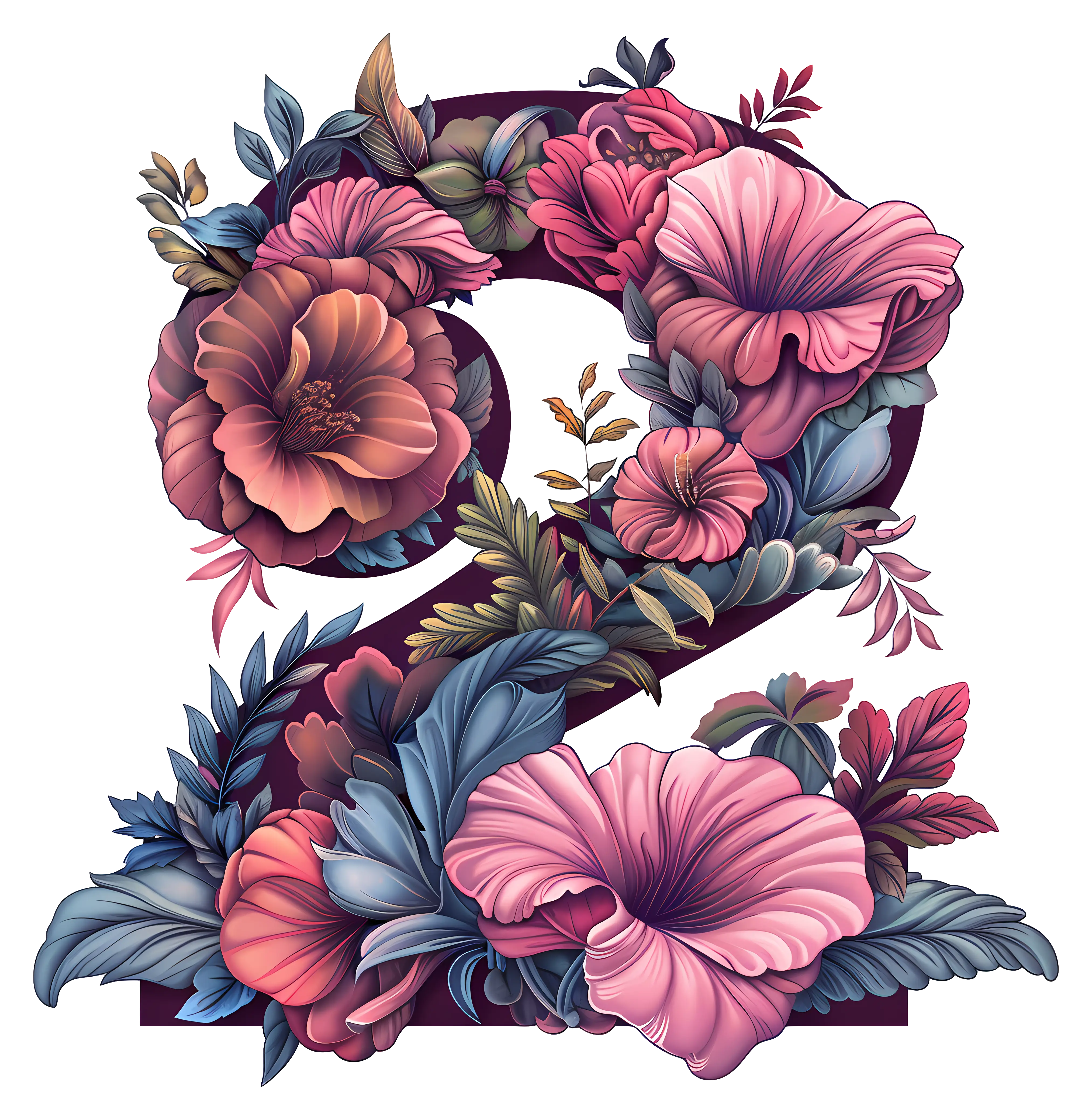 Floral Number 2 Design with Flowers