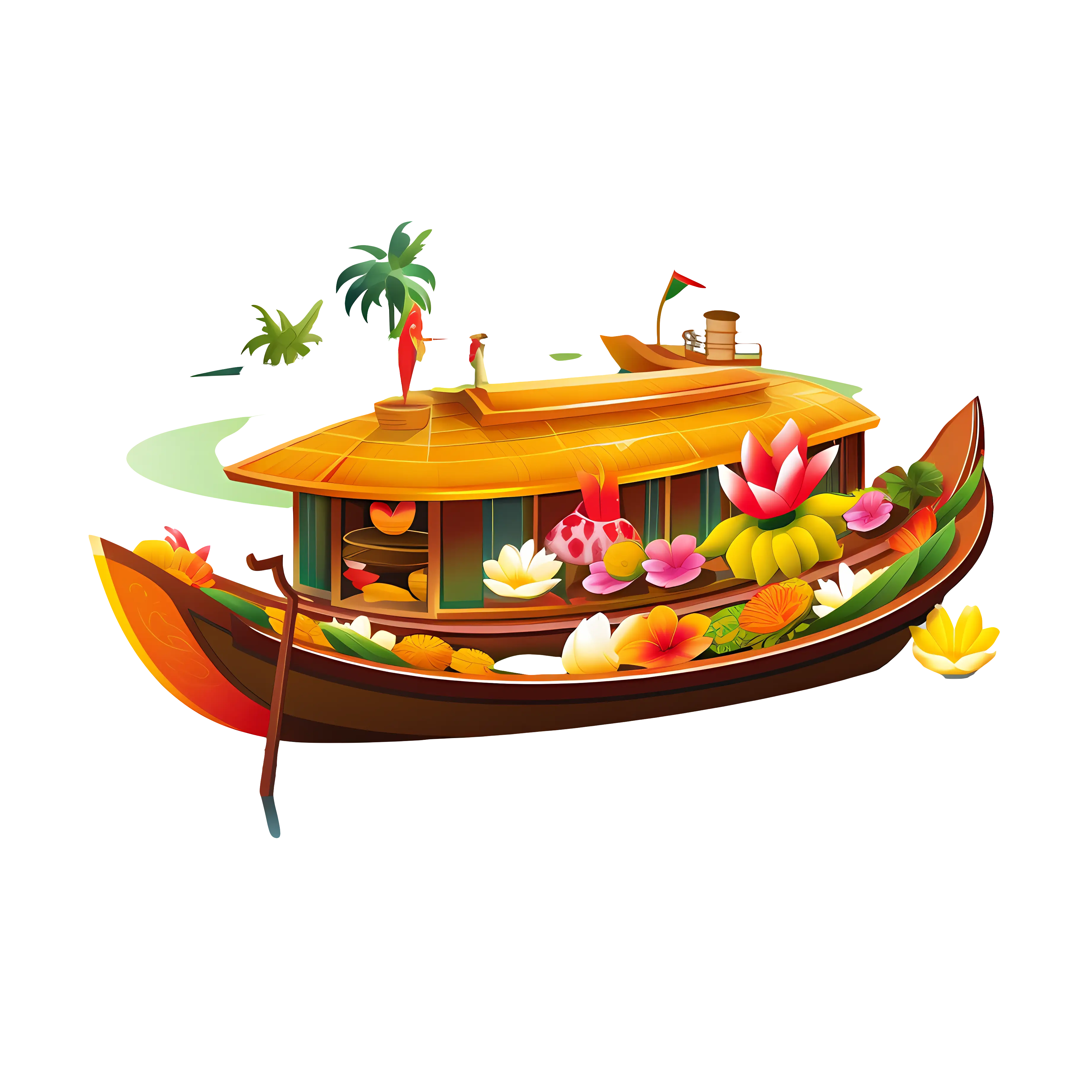 Decorative Houseboat Adorned with Colorful Flowers