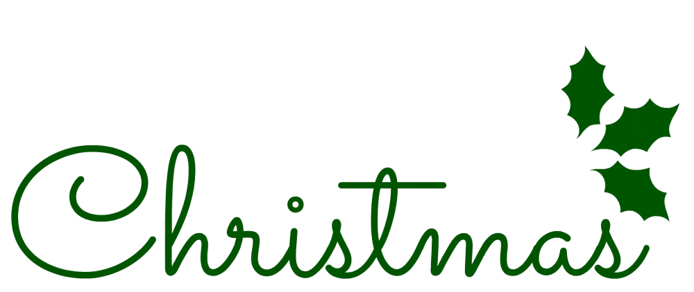 Christmas Text with Festive Holly Leaves Design