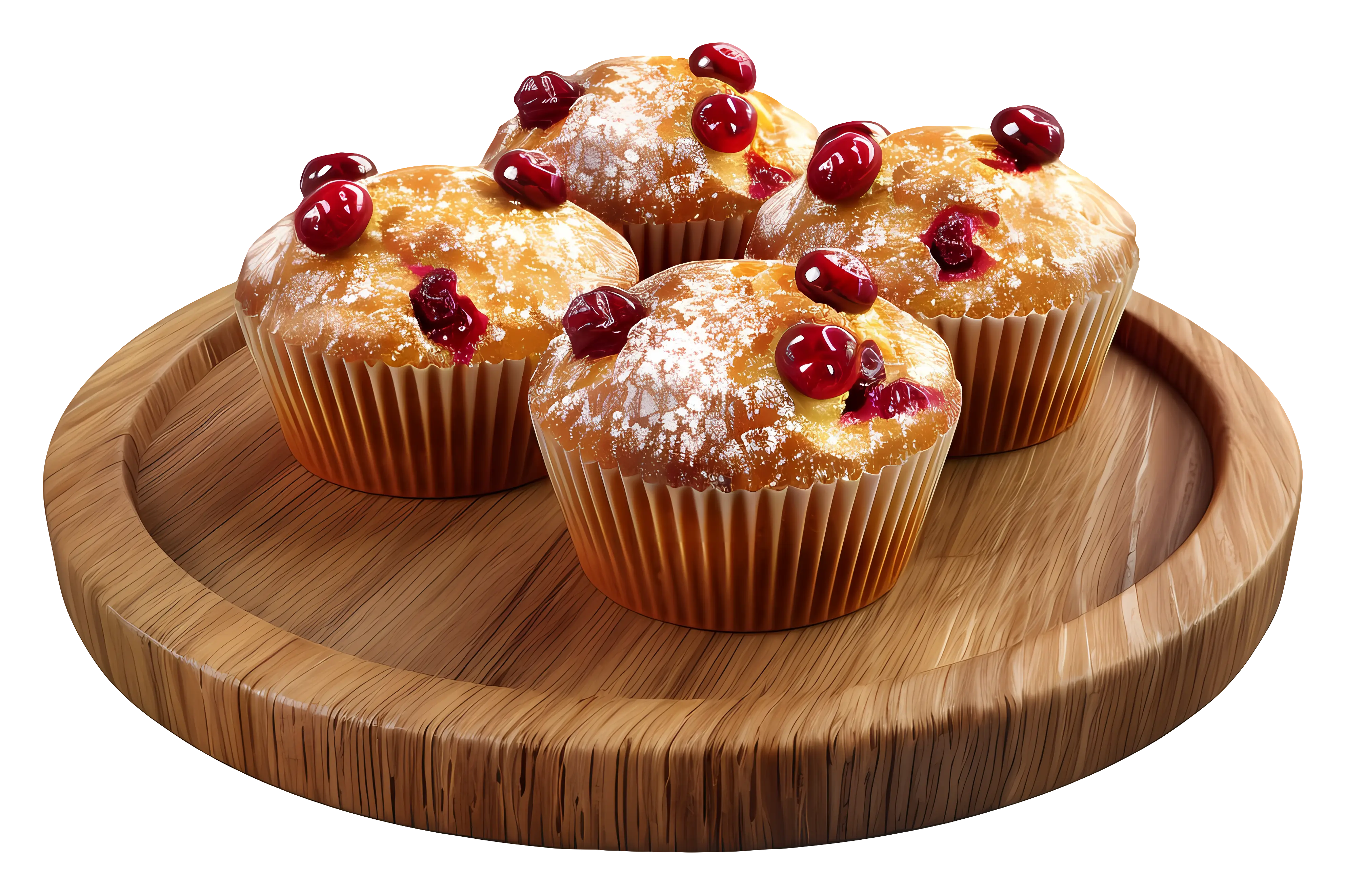 Cherry Muffins on Wooden Plate Illustration