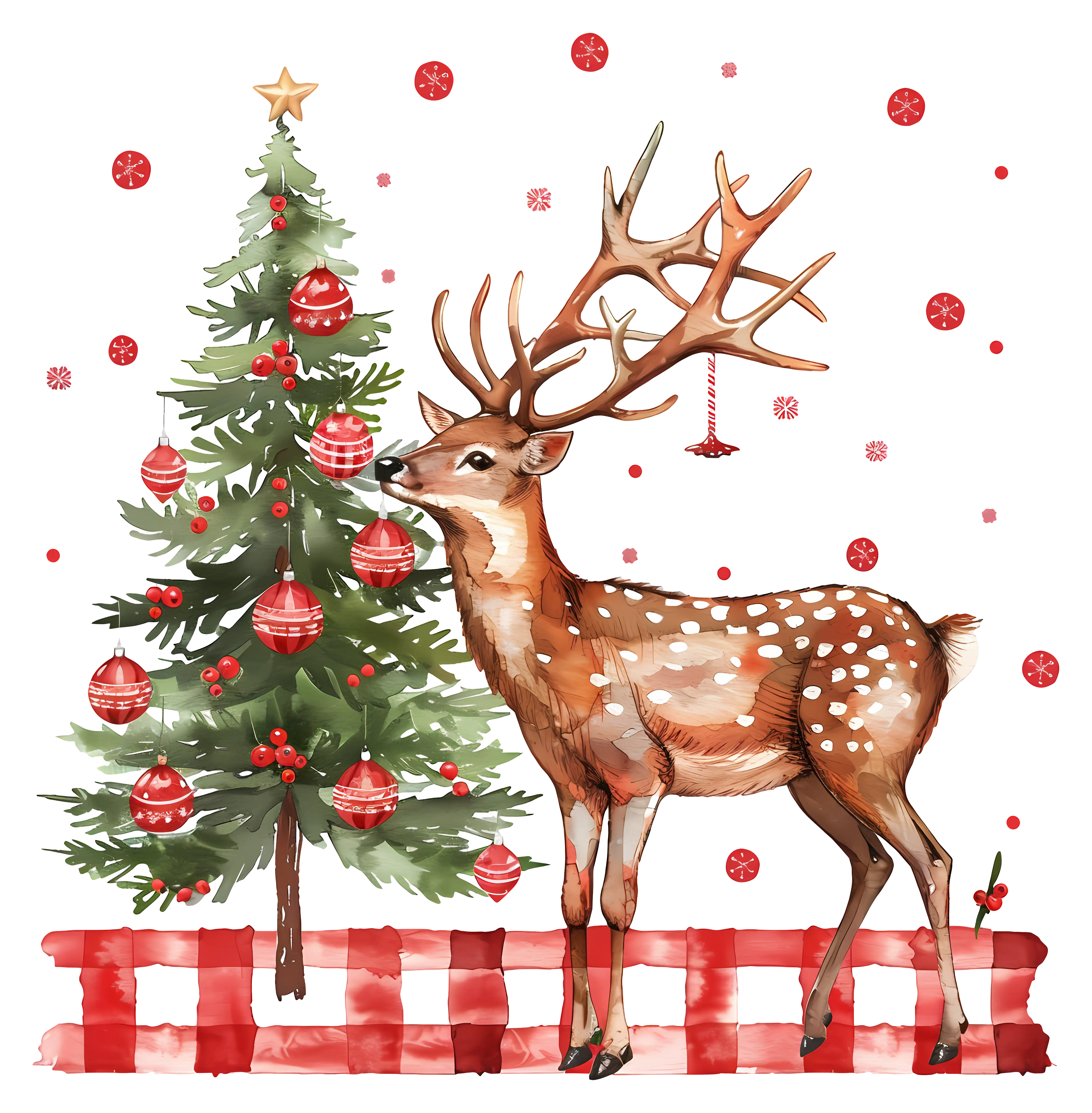 Festive Reindeer with Christmas Tree Scene