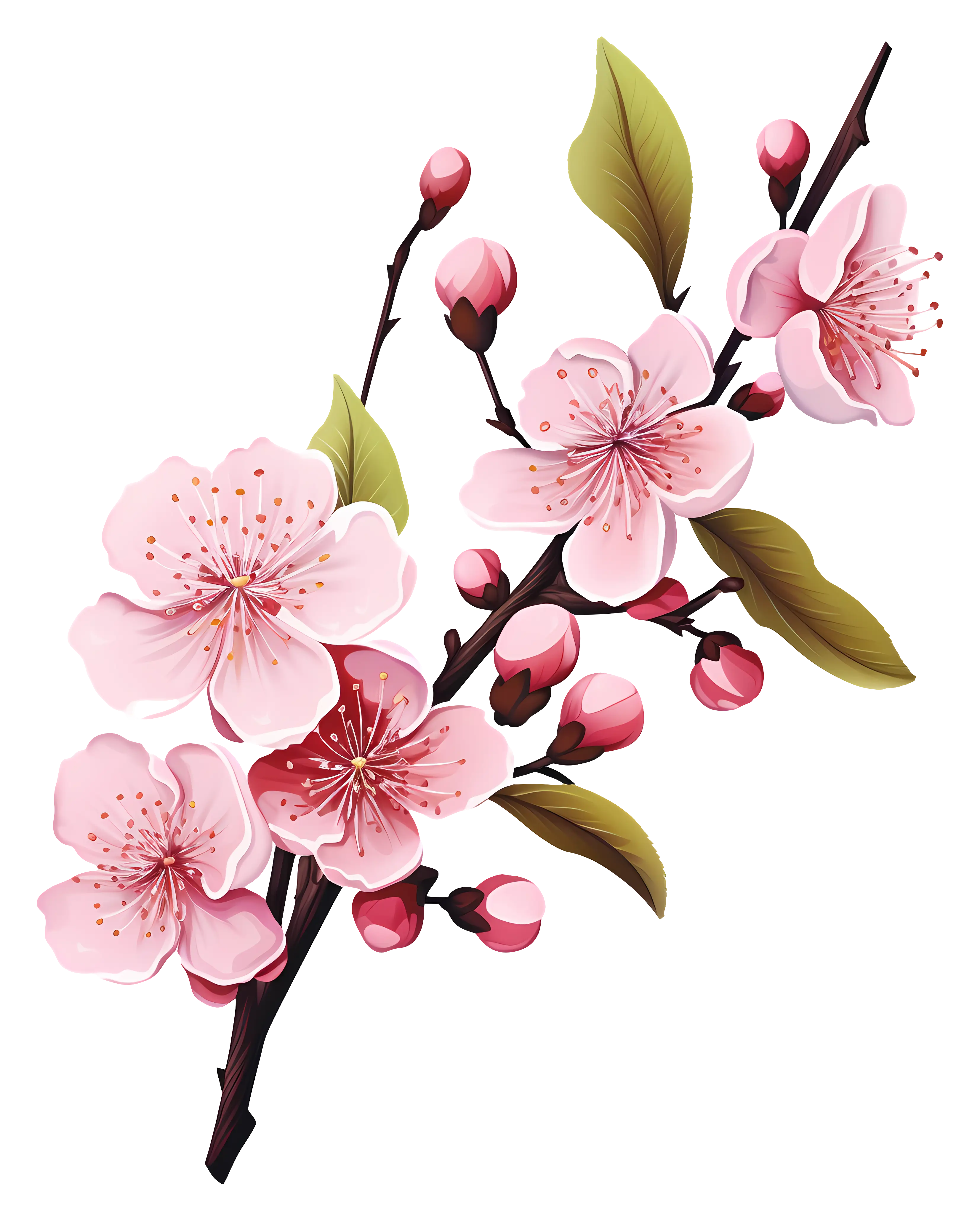 Pink Cherry Blossoms on a Branch