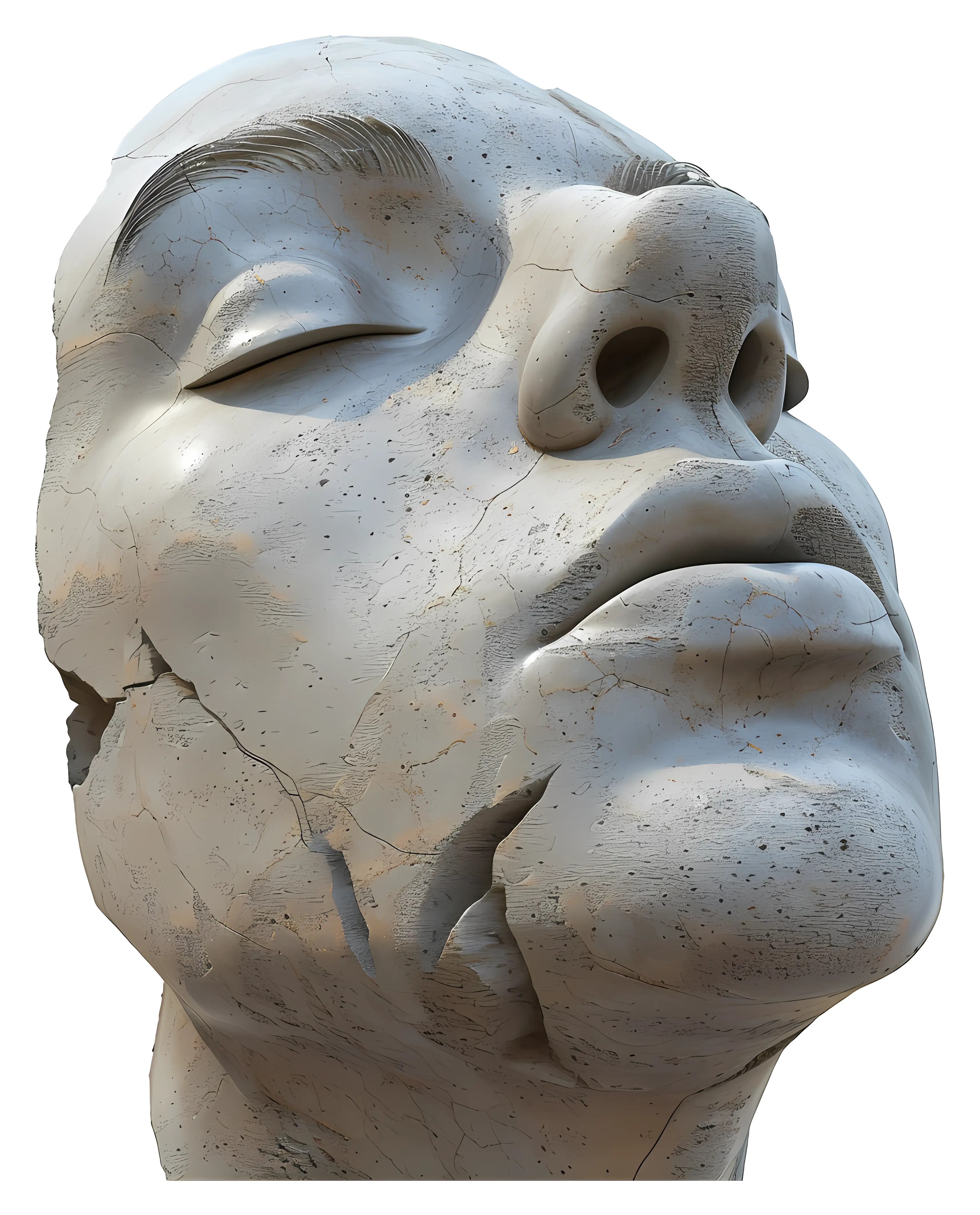 Cracked Stone Face Sculpture