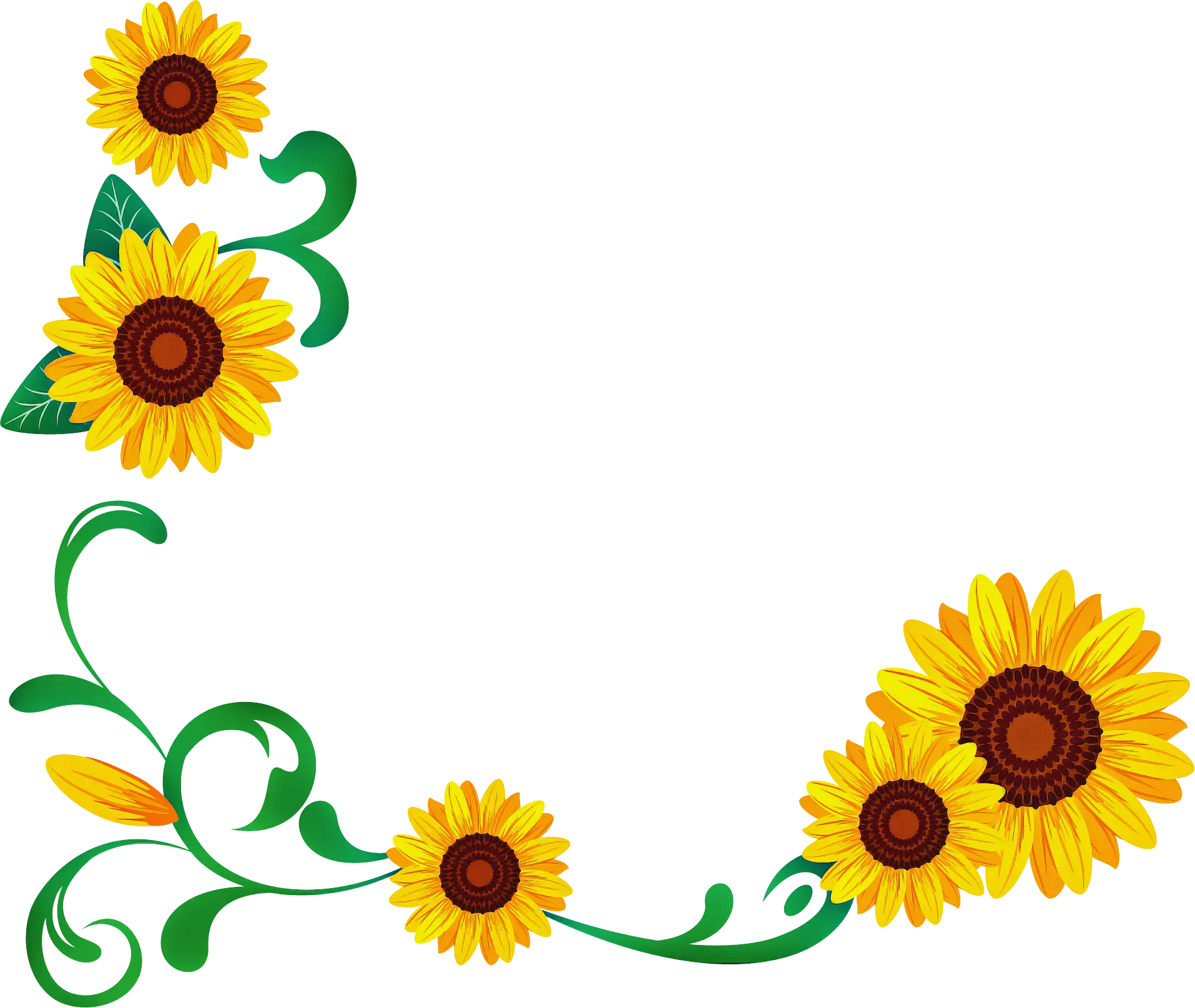 Sunflower Design Frame with Green Flourish