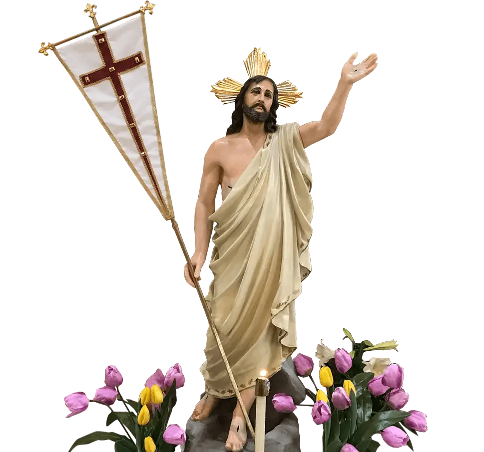 Jesus Statue with Cross and Flowers