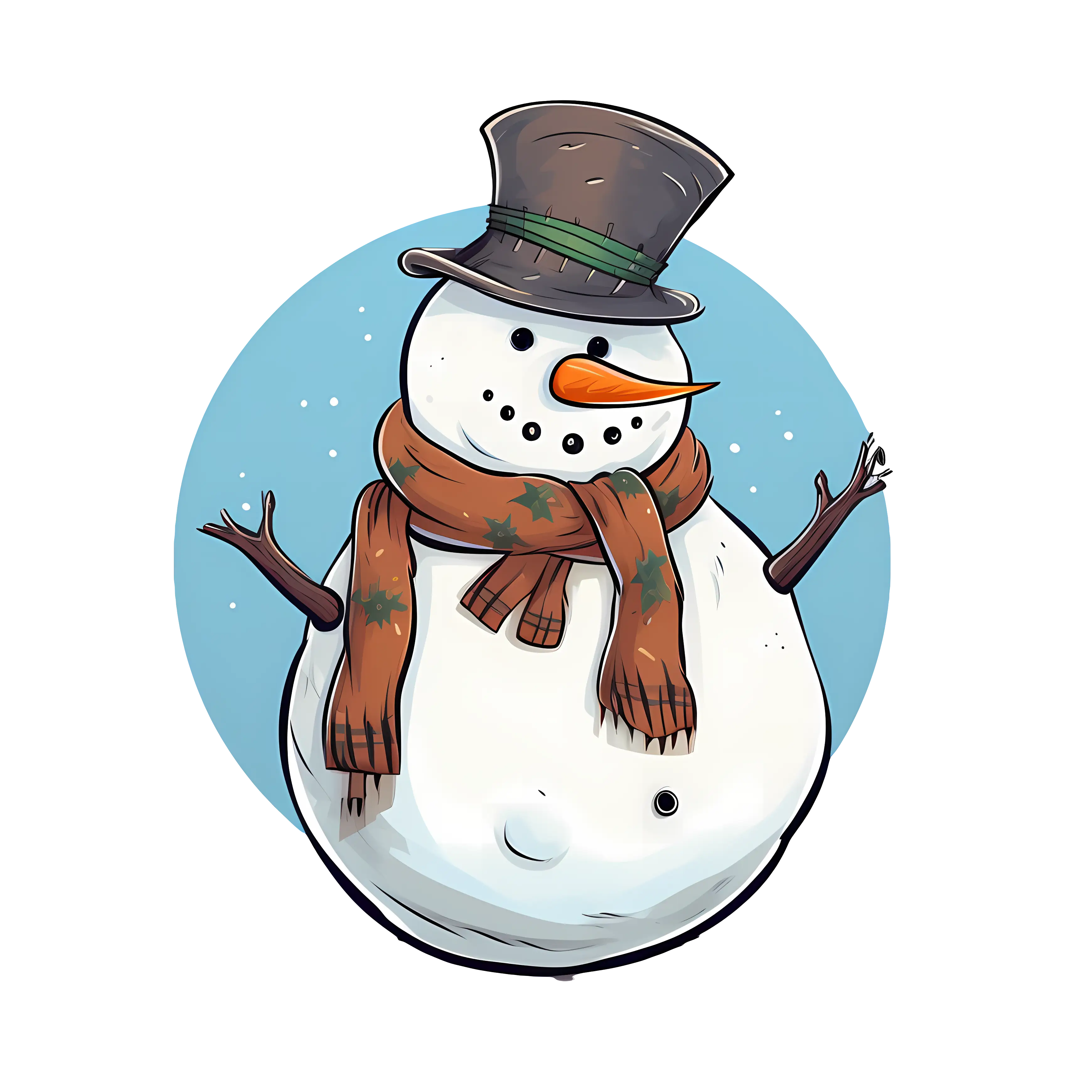 Cartoon Snowman with Top Hat and Scarf
