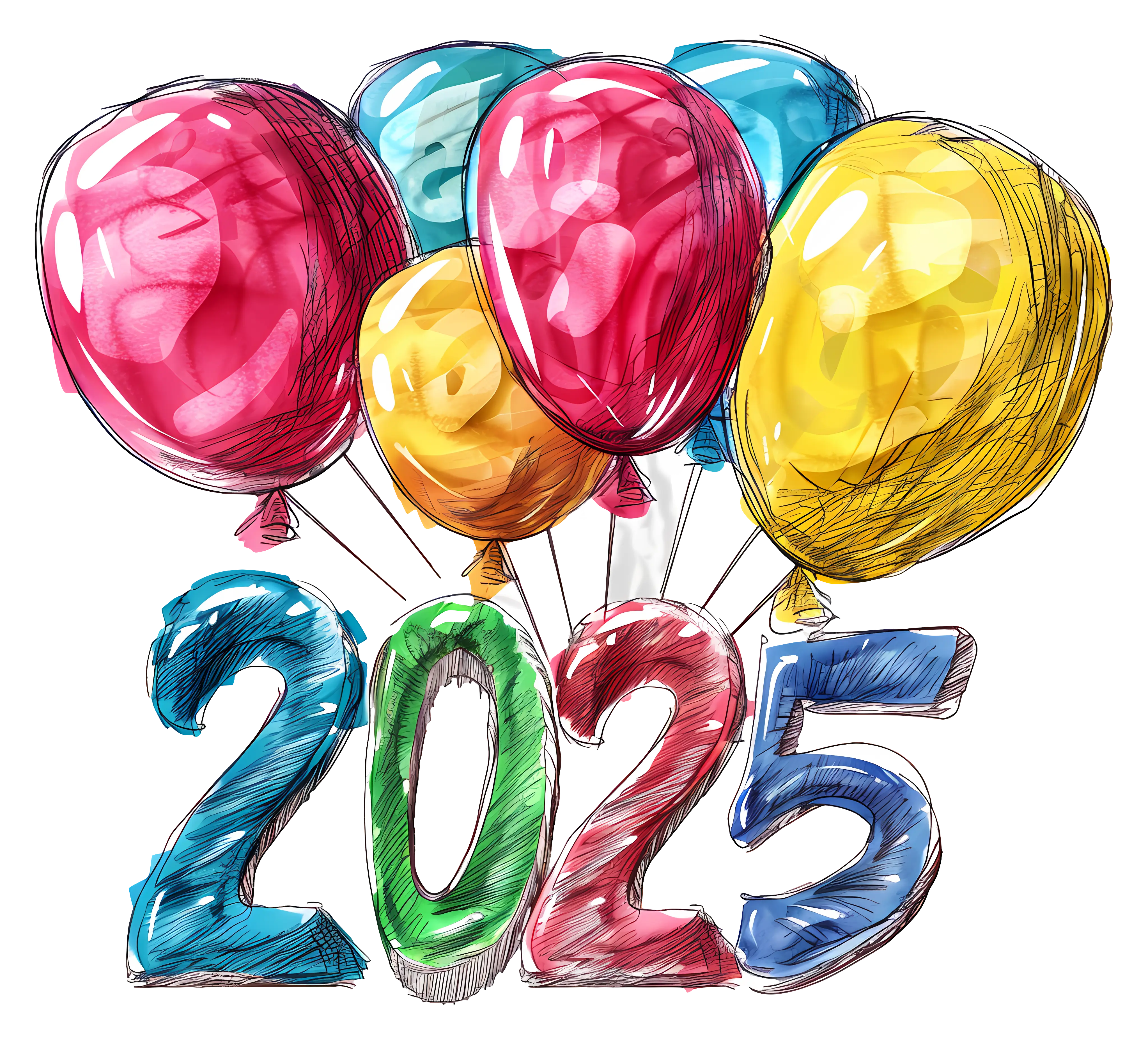 Colorful Balloons and 2025 Celebration Graphic
