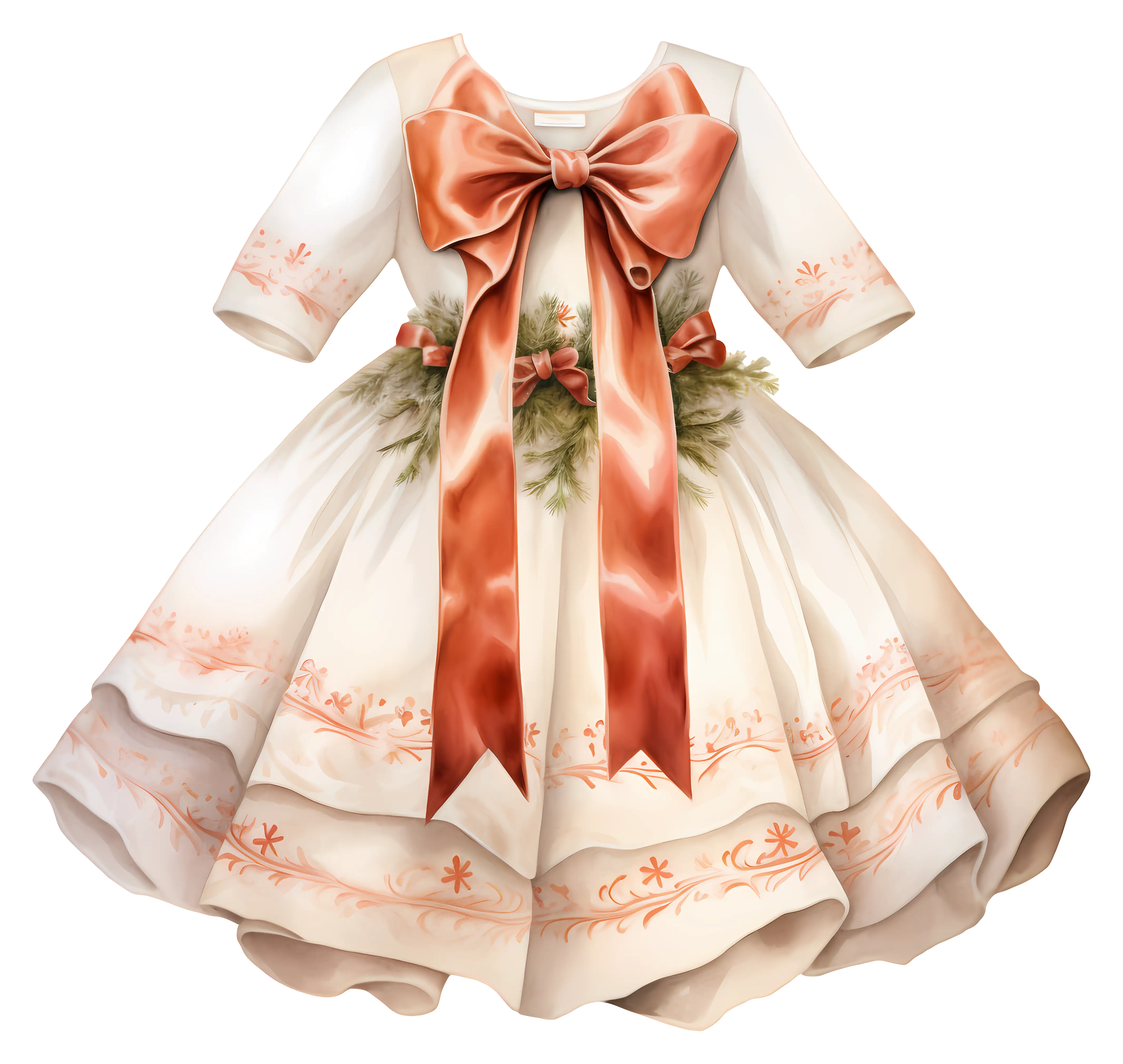 Elegant White Dress with Red Ribbon