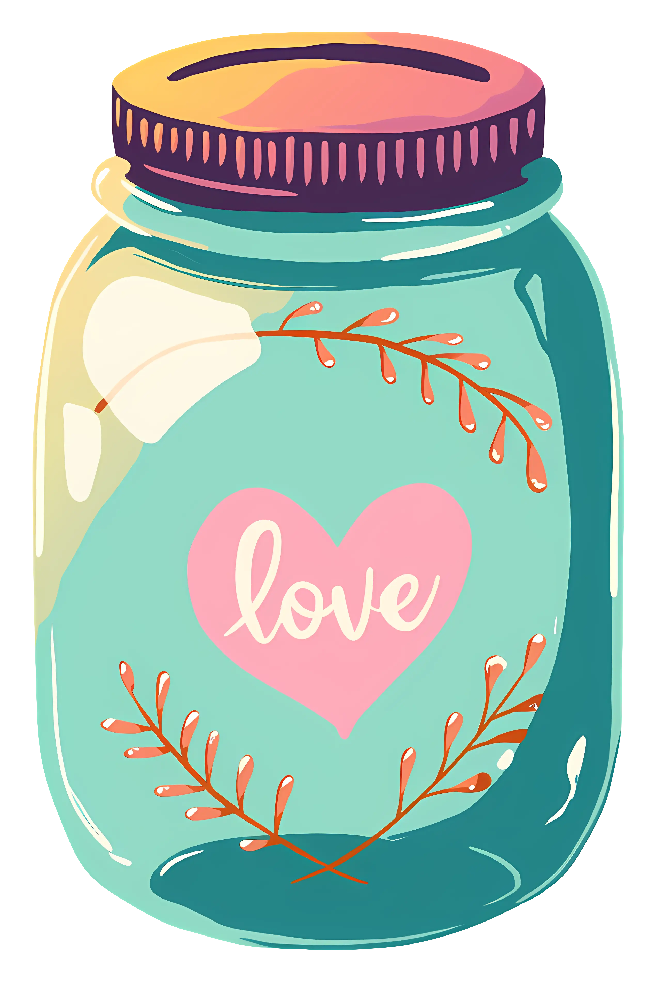 Love-Themed Decorative Mason Jar Illustration