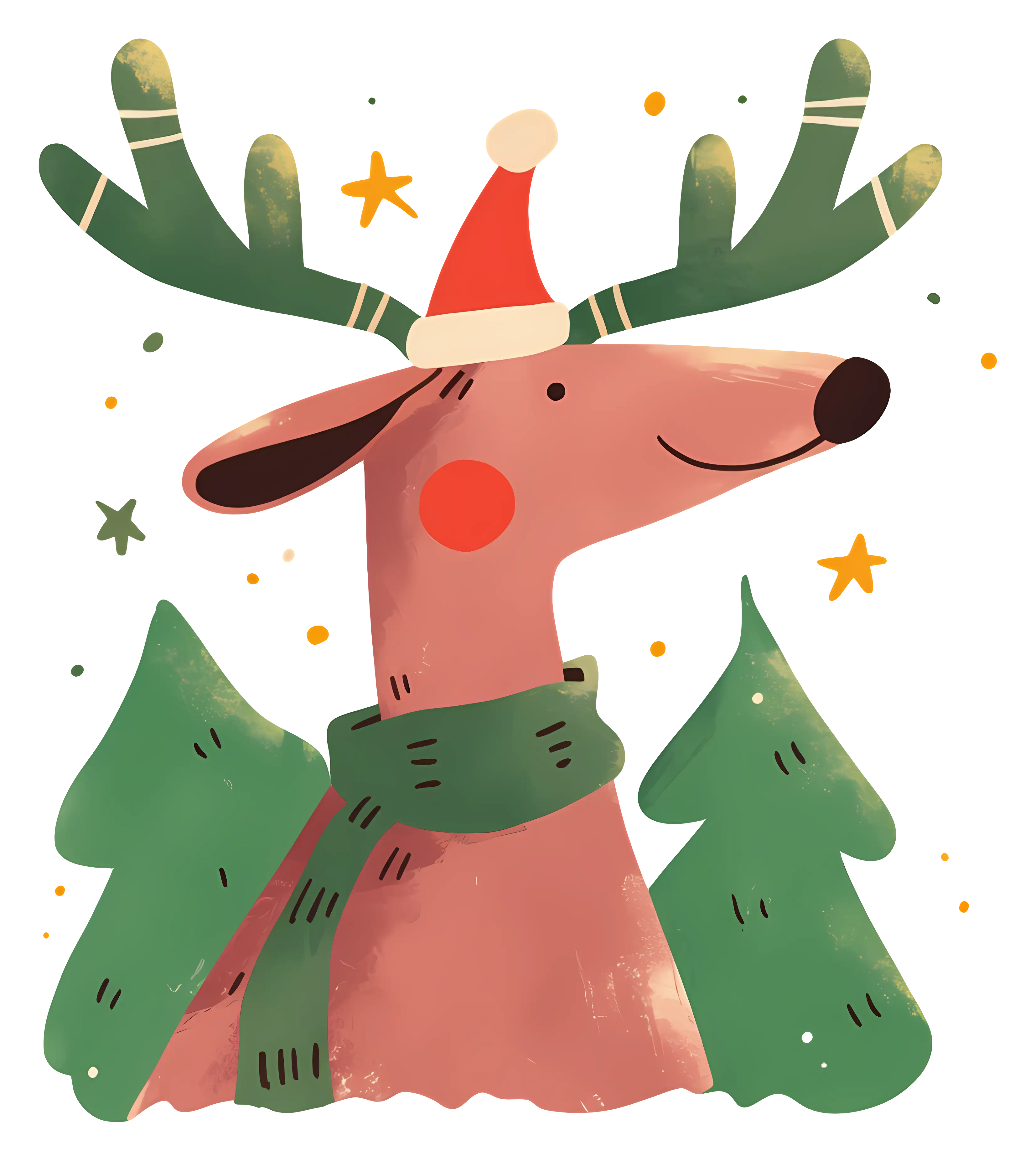 Reindeer with Christmas Hat and Festive Style
