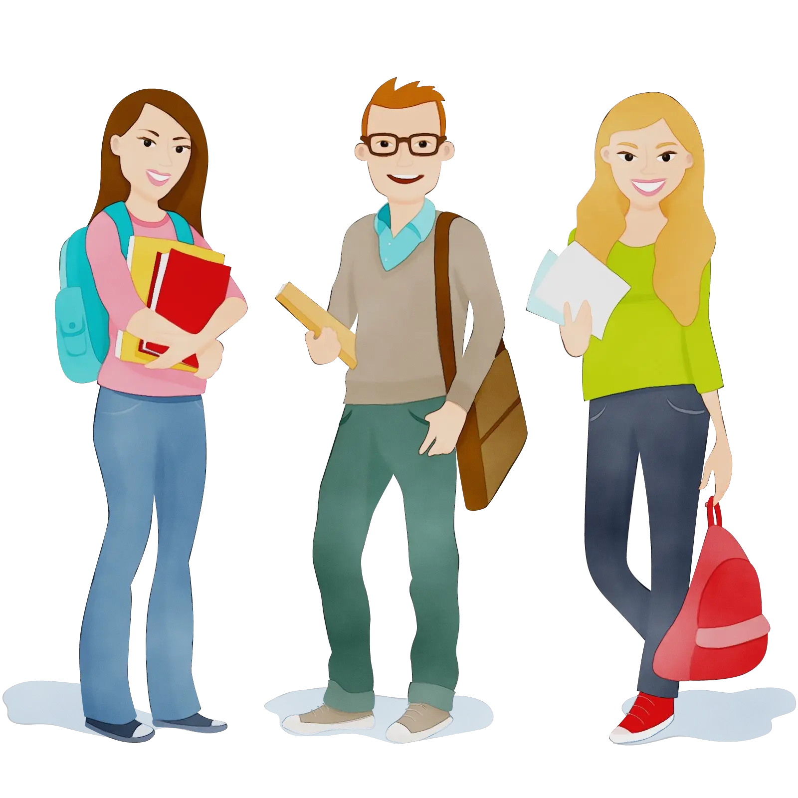 Cartoon Students Holding Books