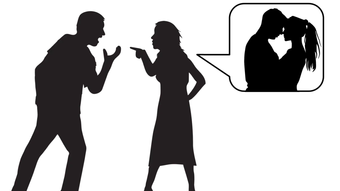 Silhouette of a Couple Arguing with Speech Bubble