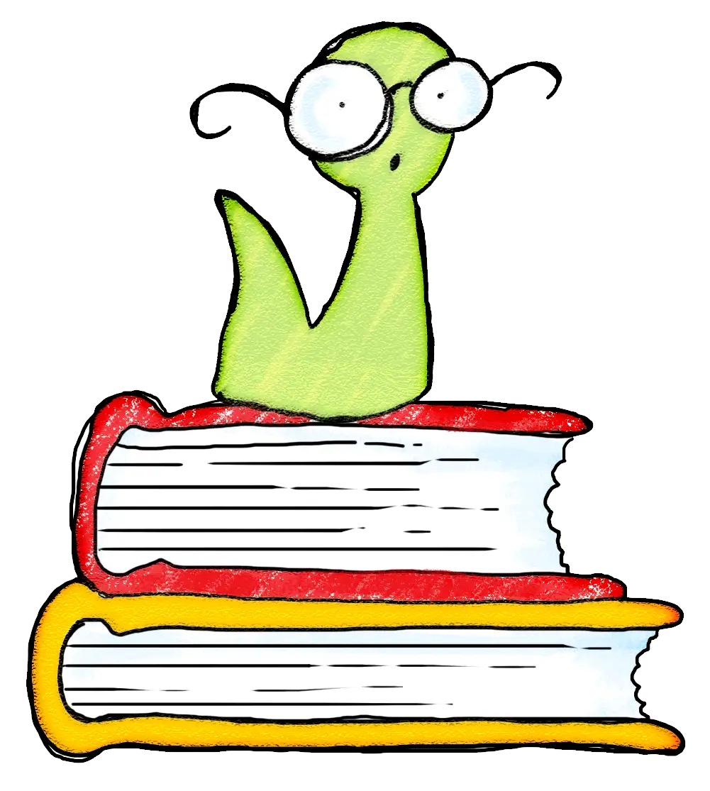 Green Worm on Books with Glasses