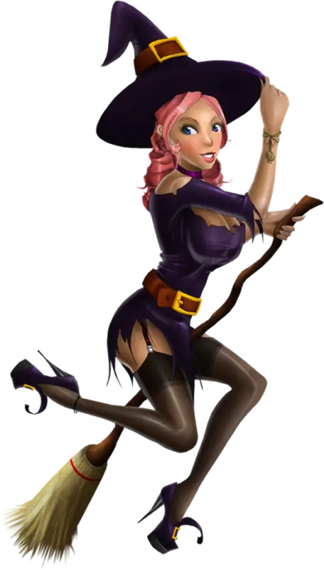 Stylish Witch on Broomstick