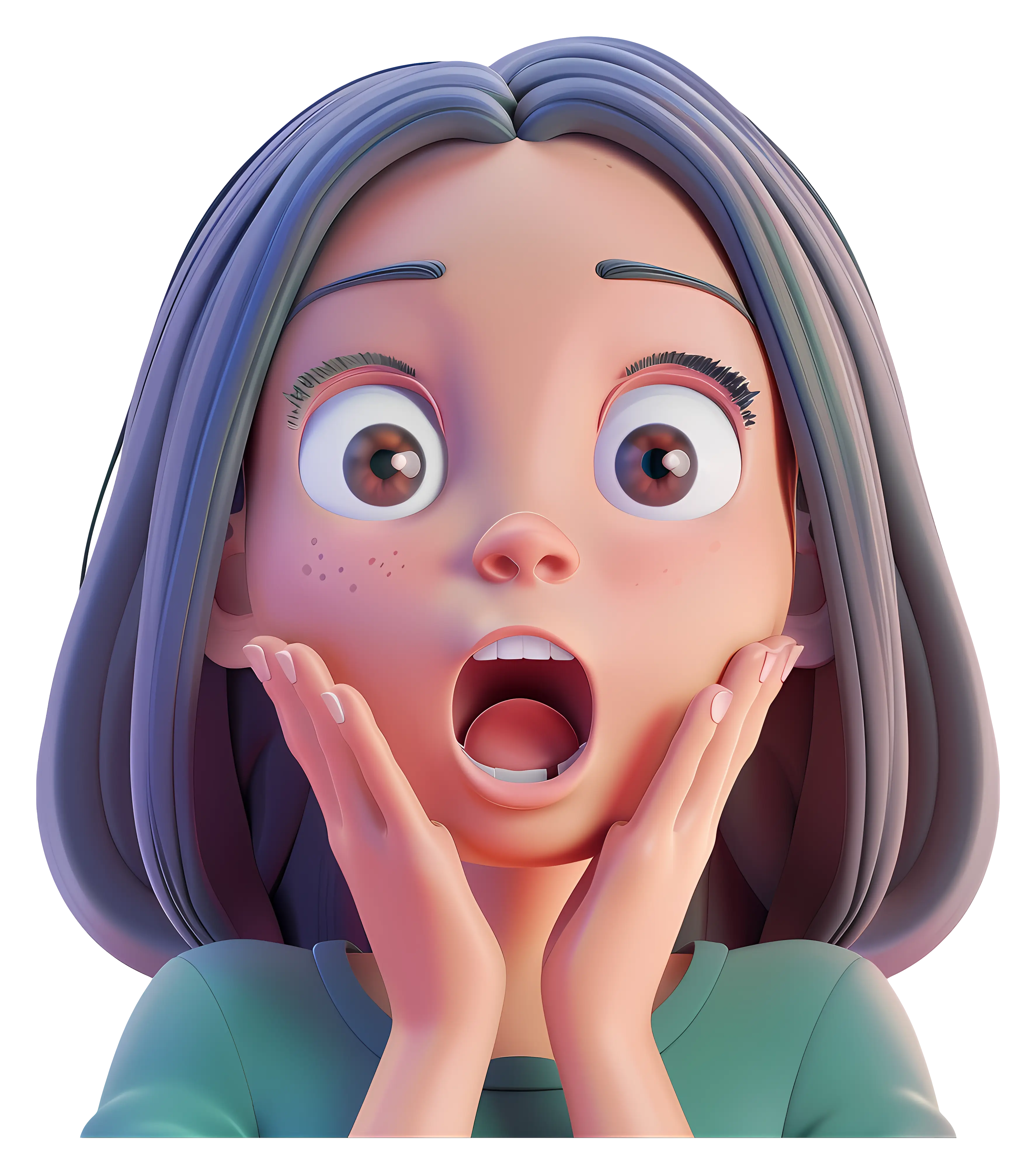Surprised Cartoon Girl in 3D Style