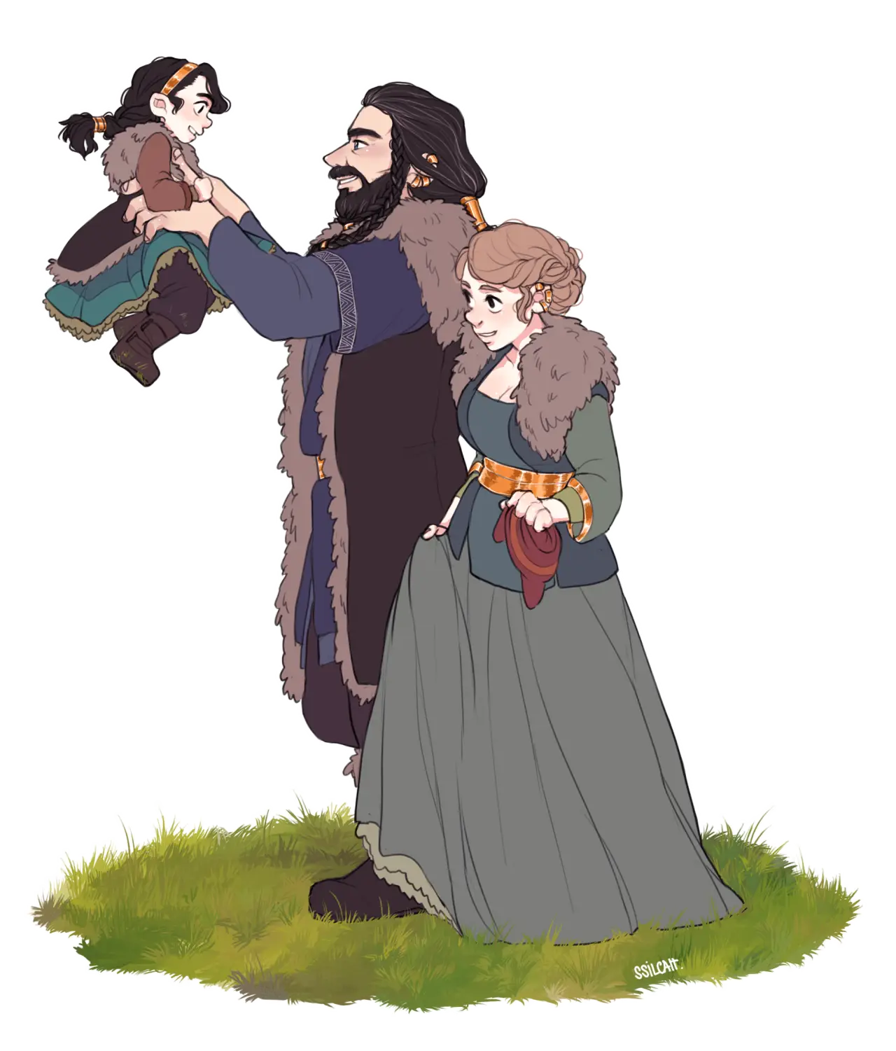 Cartoon Family with Father, Mother, and Child
