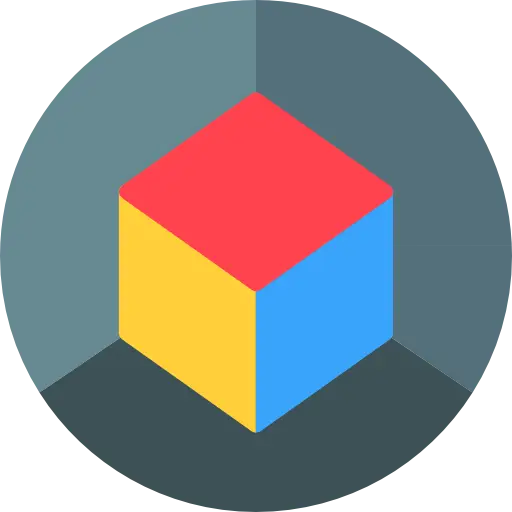 Multicolored Cube Icon with Red, Yellow, and Blue Sides