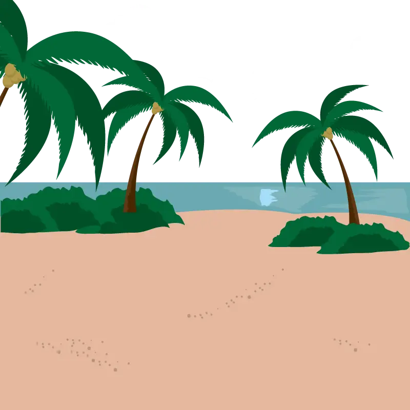 Tropical Beach with Palm Trees Illustration