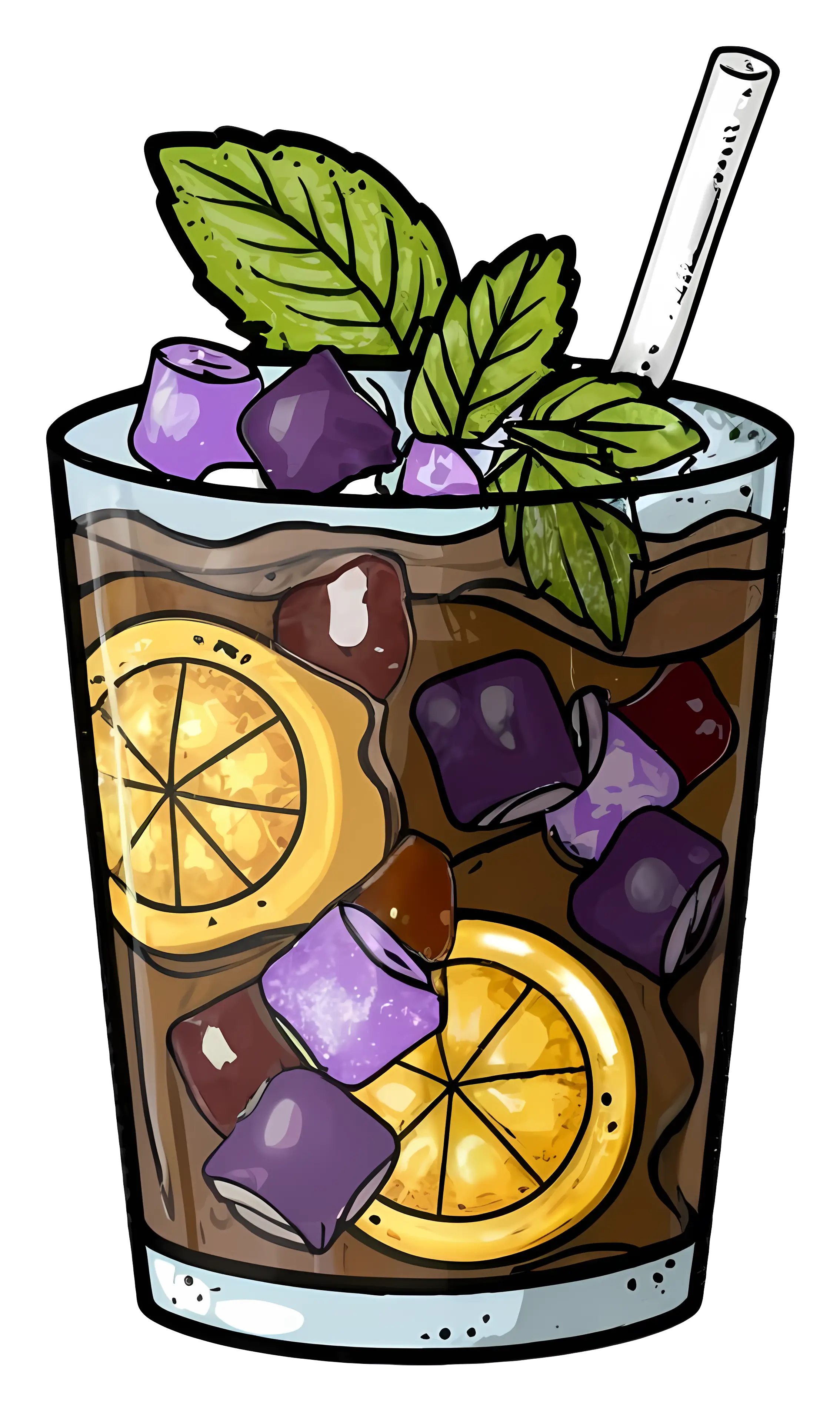 Herbal Tea with Purple Cubes and Lemon Illustration