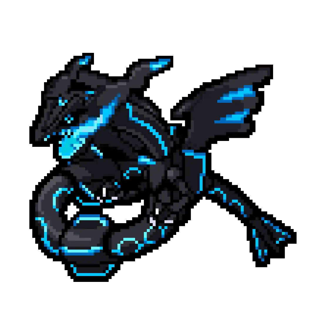 Pixel Art Black and Blue Dragon