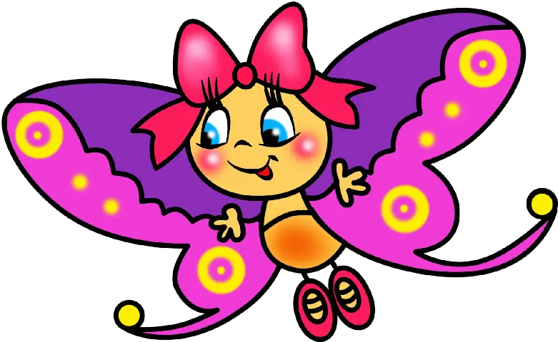 Cartoon Purple Butterfly with a Pink Bow