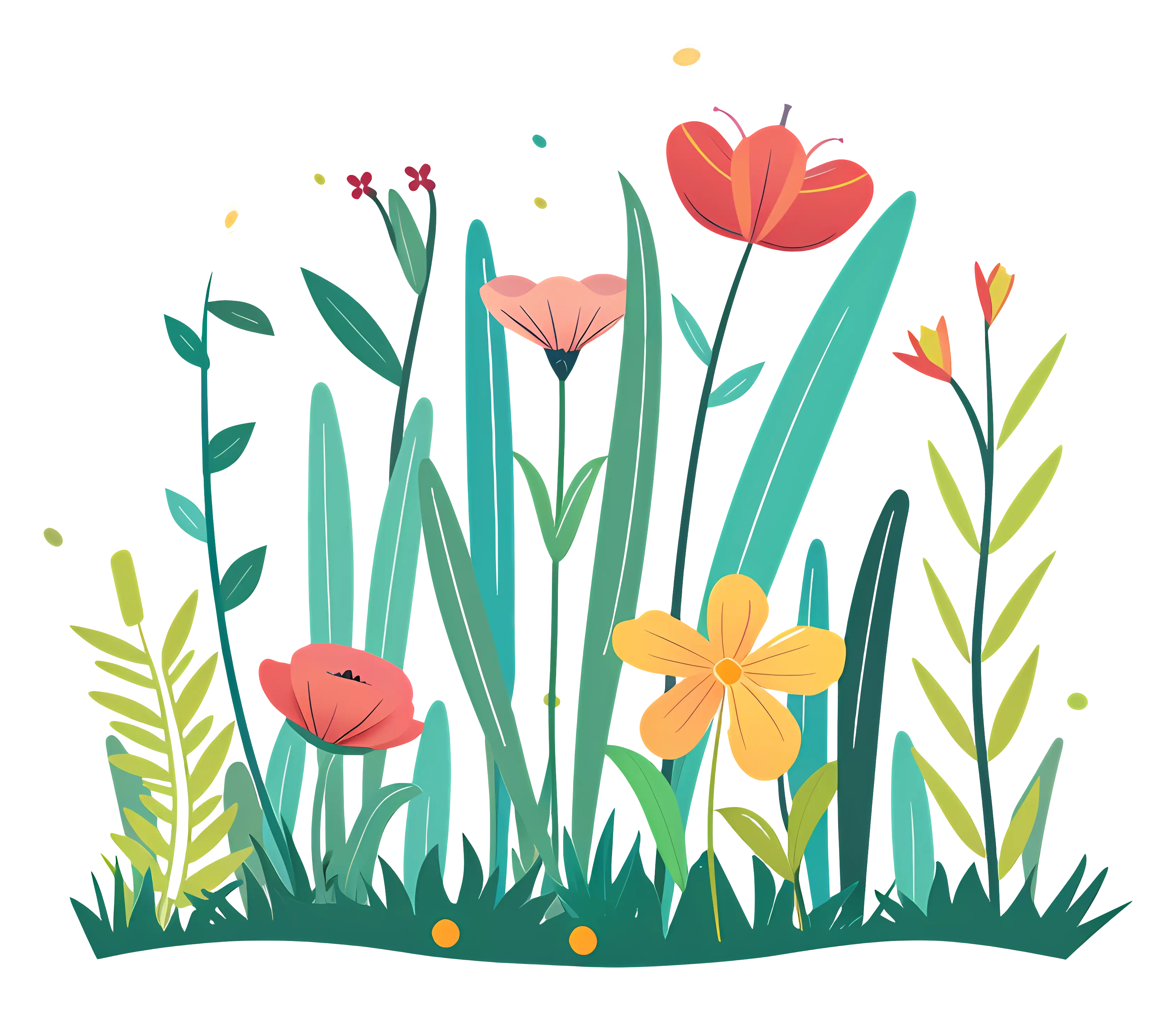 Colorful Wildflowers in Grass Illustration