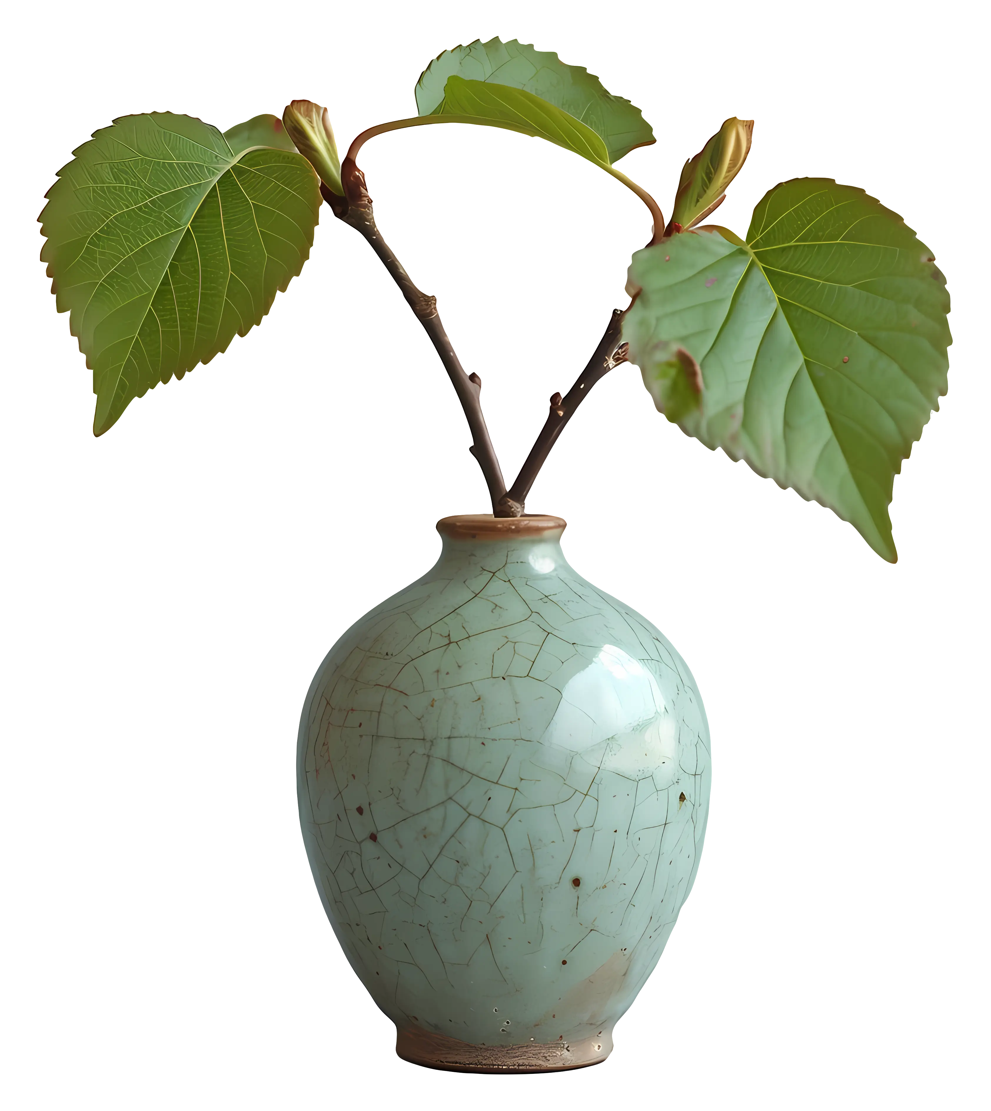 Vase with Green Leaves for Home Decoration