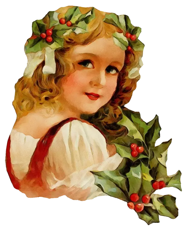 Illustration of Girl with Holly Decorations