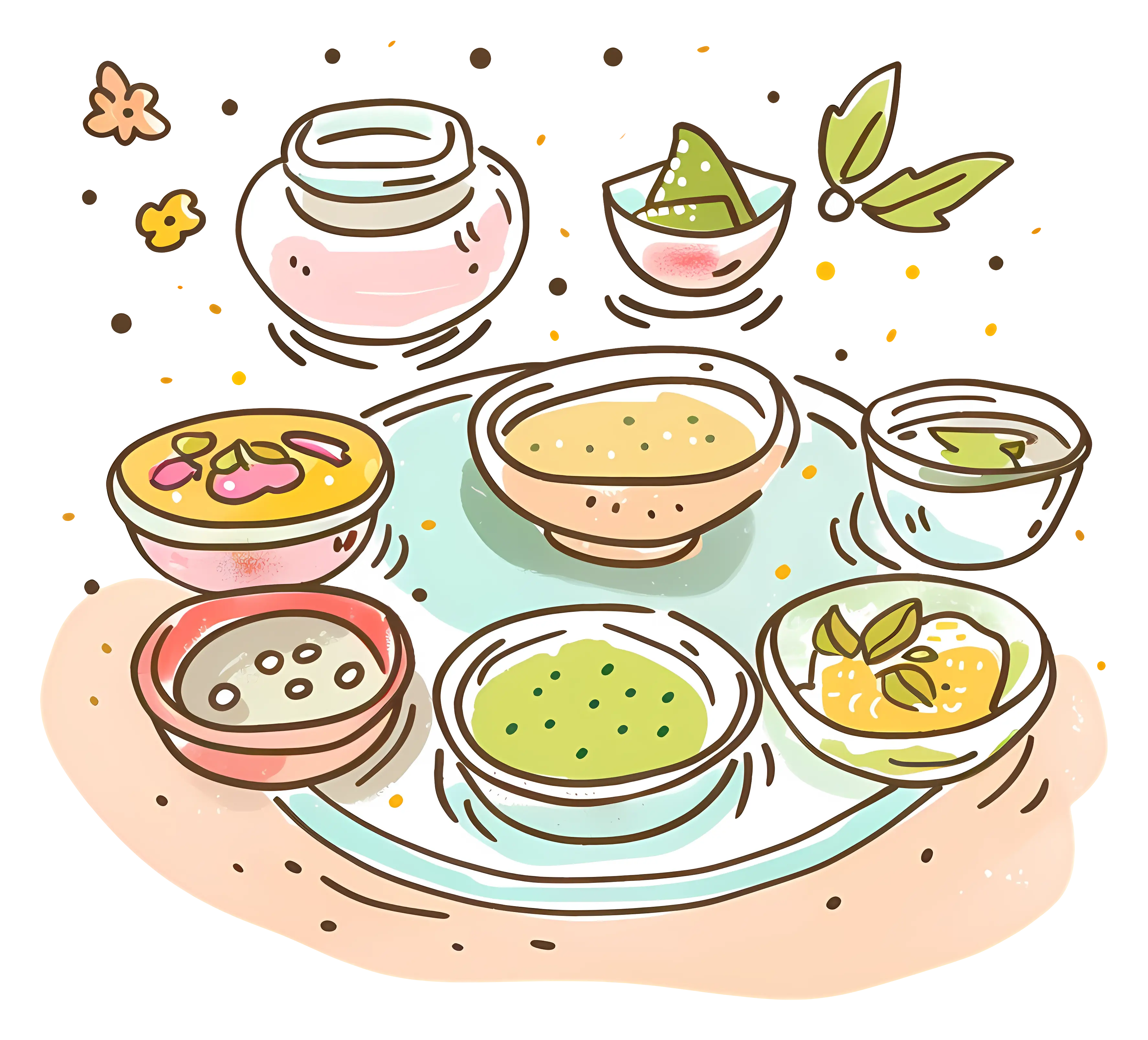 Assorted Dishes and Bowls of Food