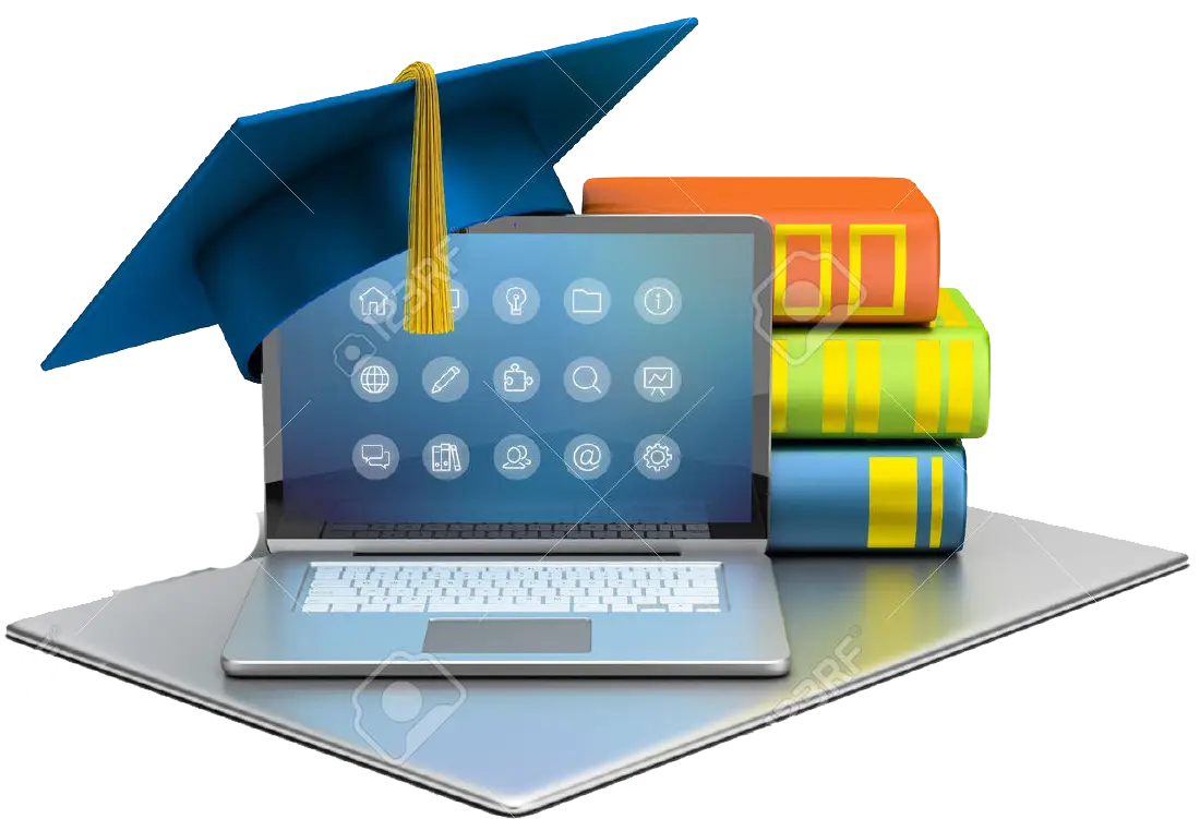 Graduation Cap and Books with Laptop
