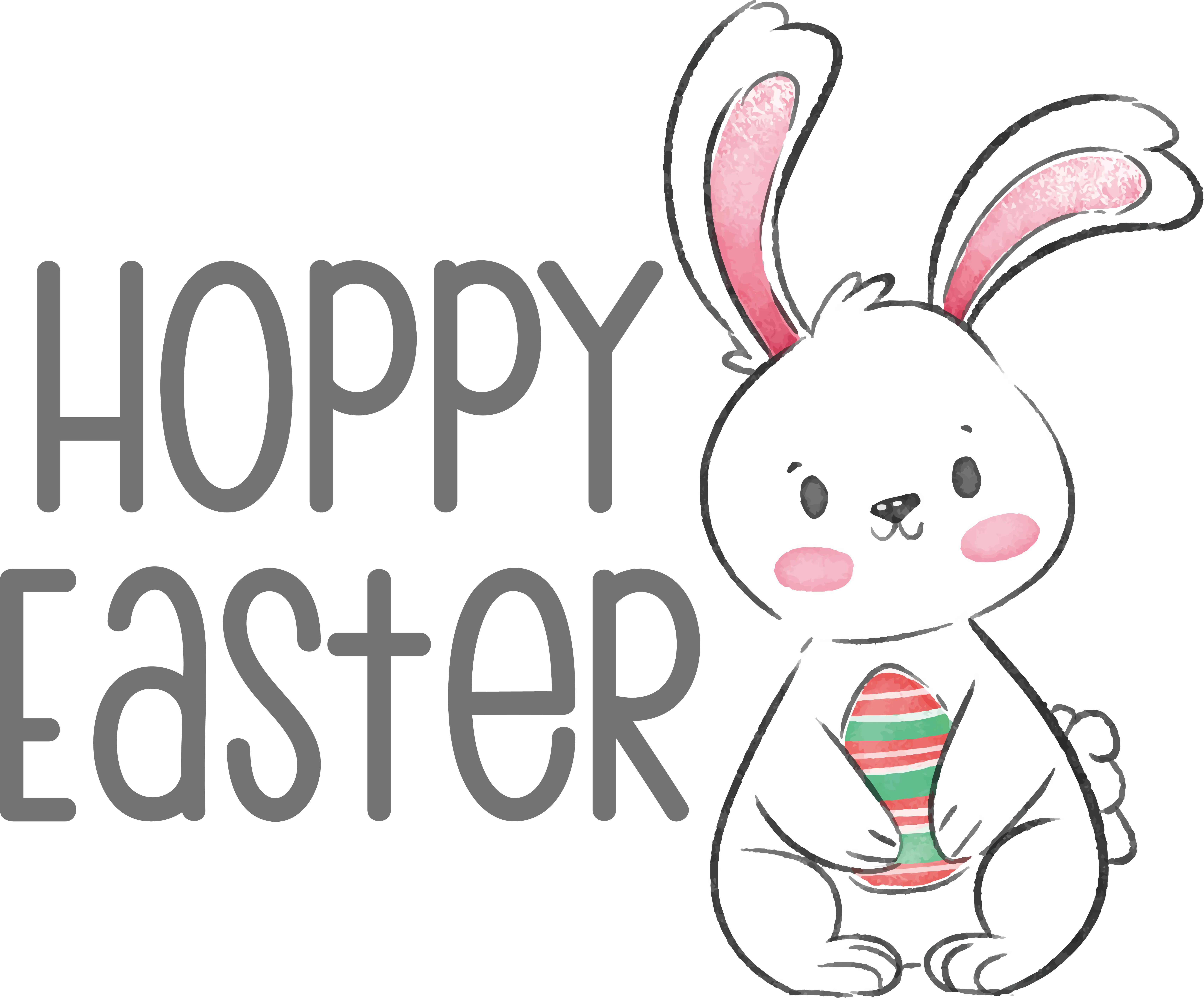 White Bunny Holding an Easter Egg with &#039;Hoppy Easter&#039; Text