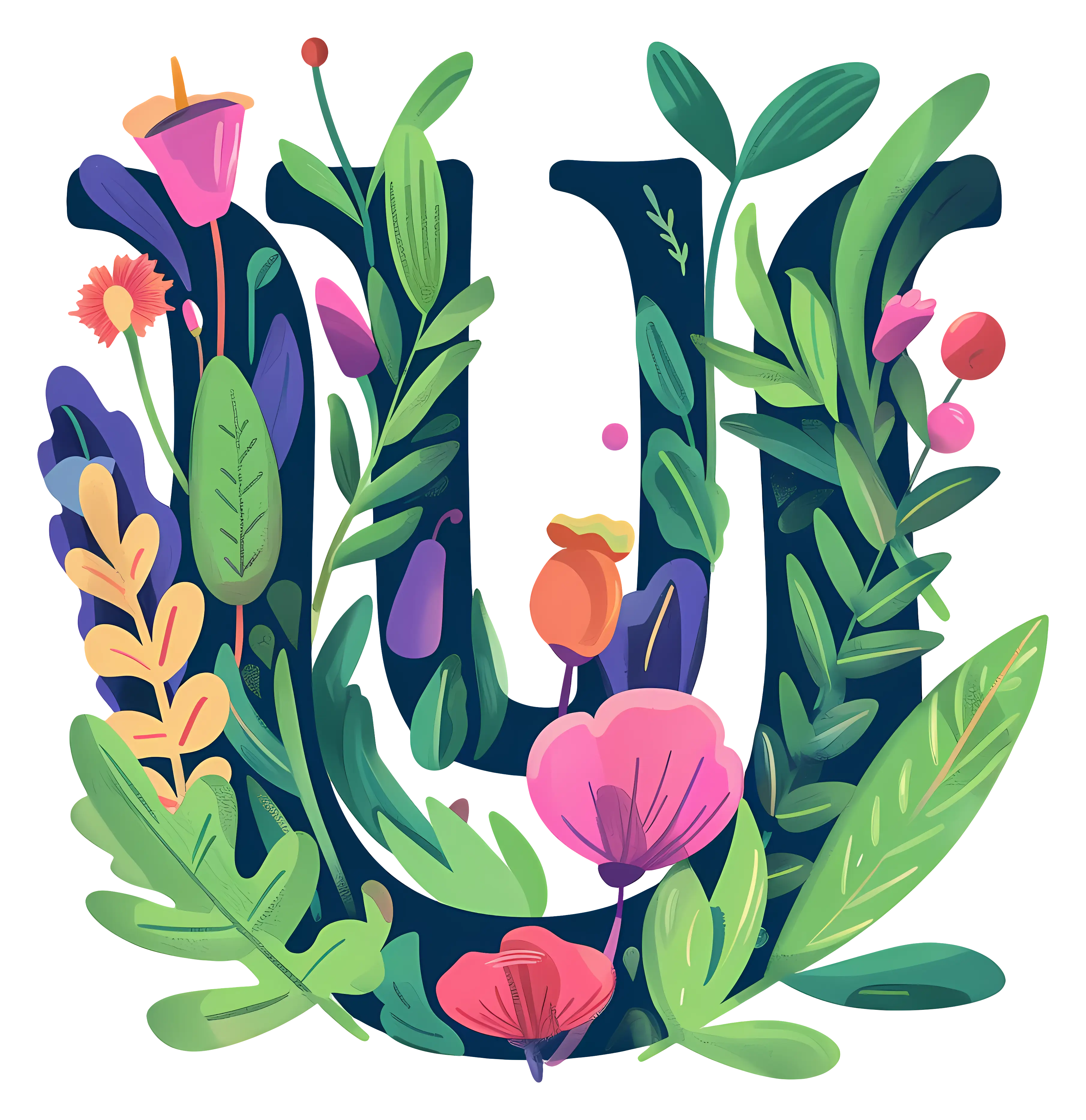 Floral Decorative Letter U
