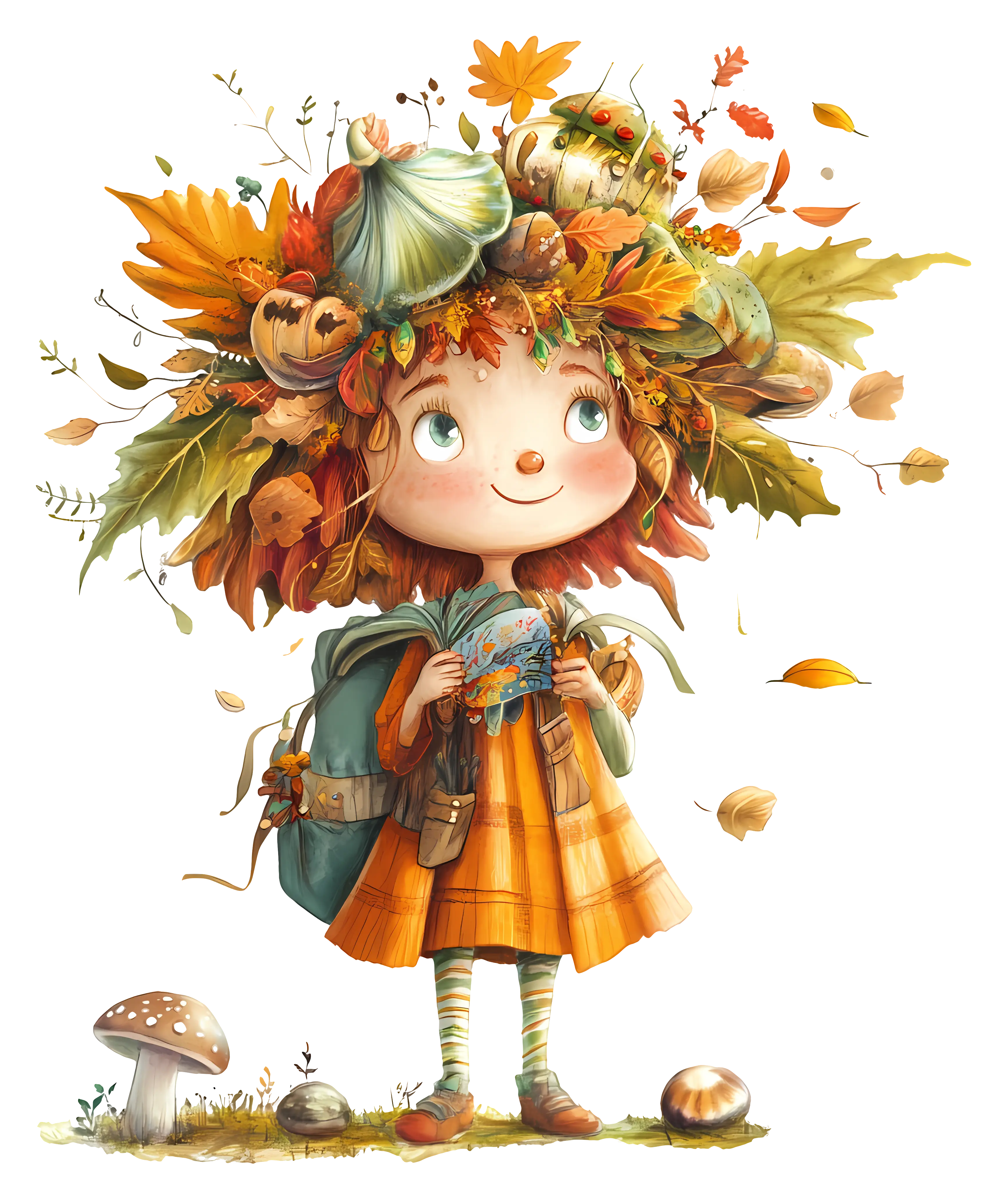 Girl with Autumn Hat and Leaves