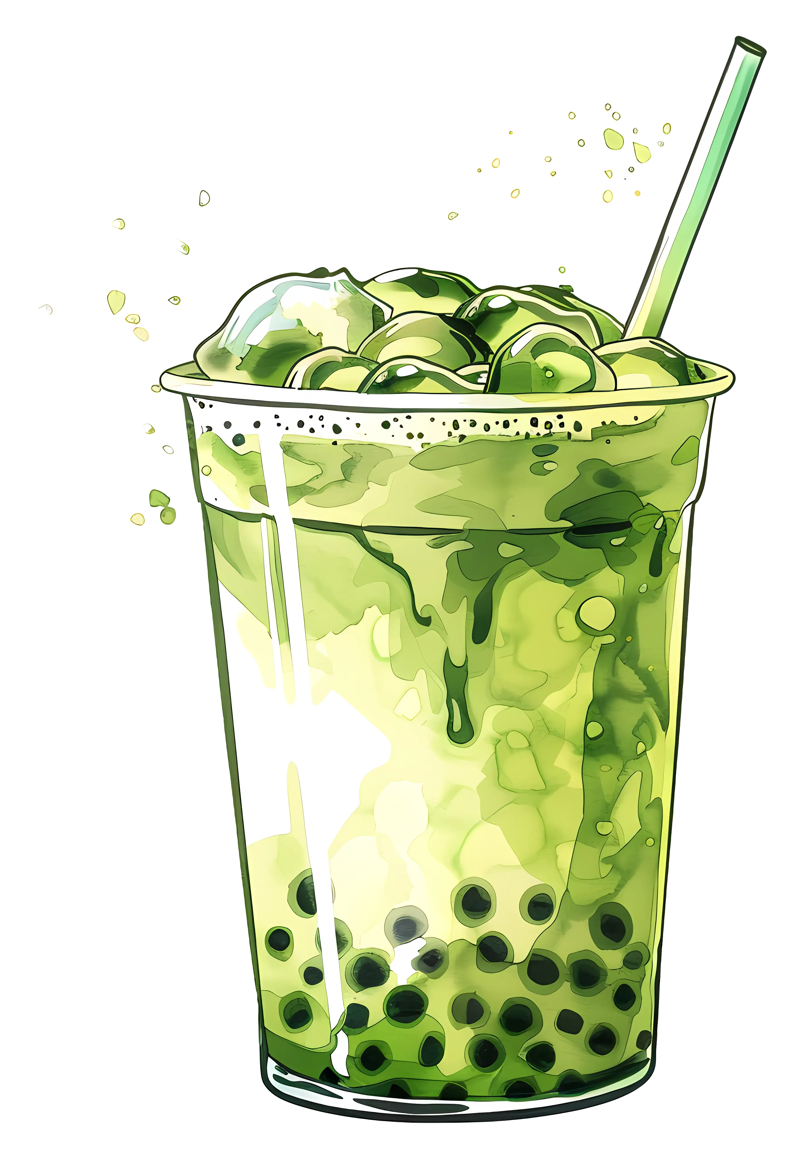 Green Bubble Tea with Boba Pearls